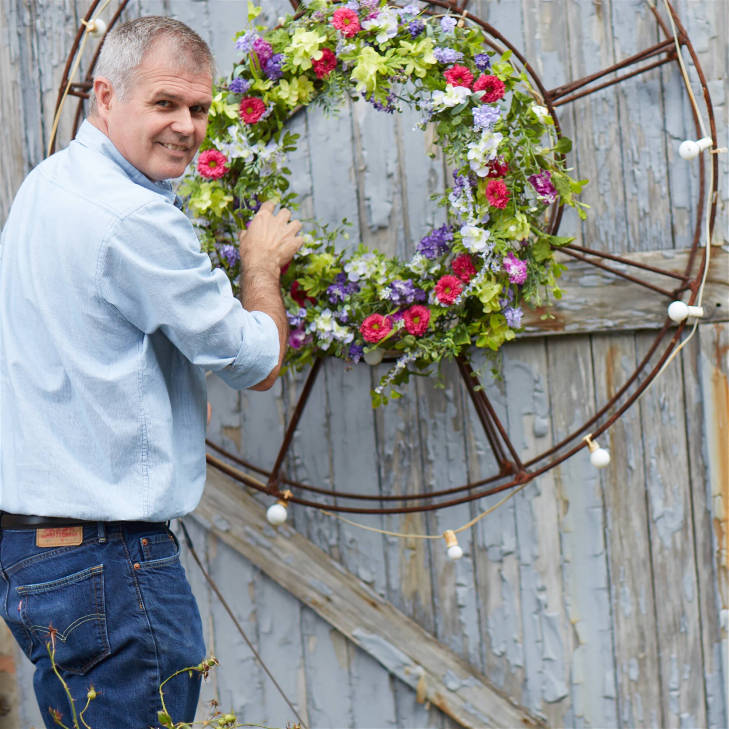 Alt View 1. BreeBe - Mixed Floral Wreath 24"D - Green, Pink.