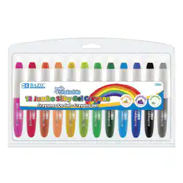 BAZIC Products - Washable Jumbo Silky Gel Crayons, 12 Colors