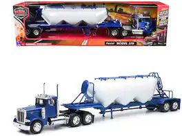 Peterbilt 379 Truck Blue with Pneumatic Tanker Trailer White "Long Haul Truckers" Series 1/32 Diecast Model by New Ray