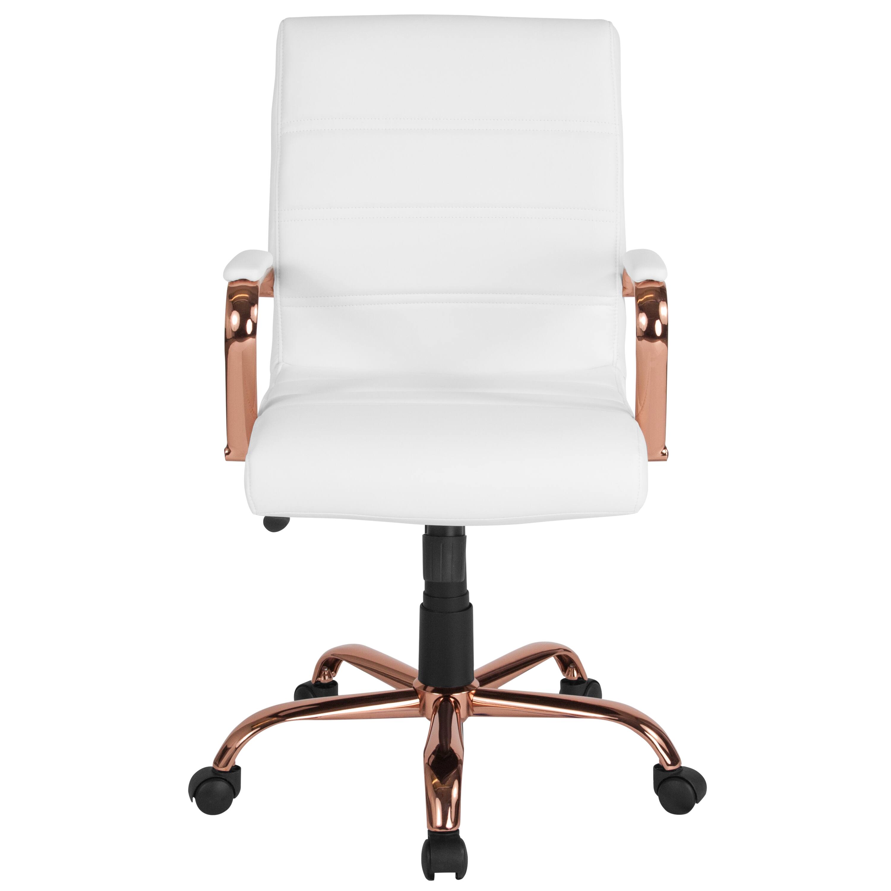 Alt View 7. Emma + Oliver - Mid-Back Executive Swivel Office Chair with Metal Frame and Arms - White LeatherSoft/Rose Gold Frame.