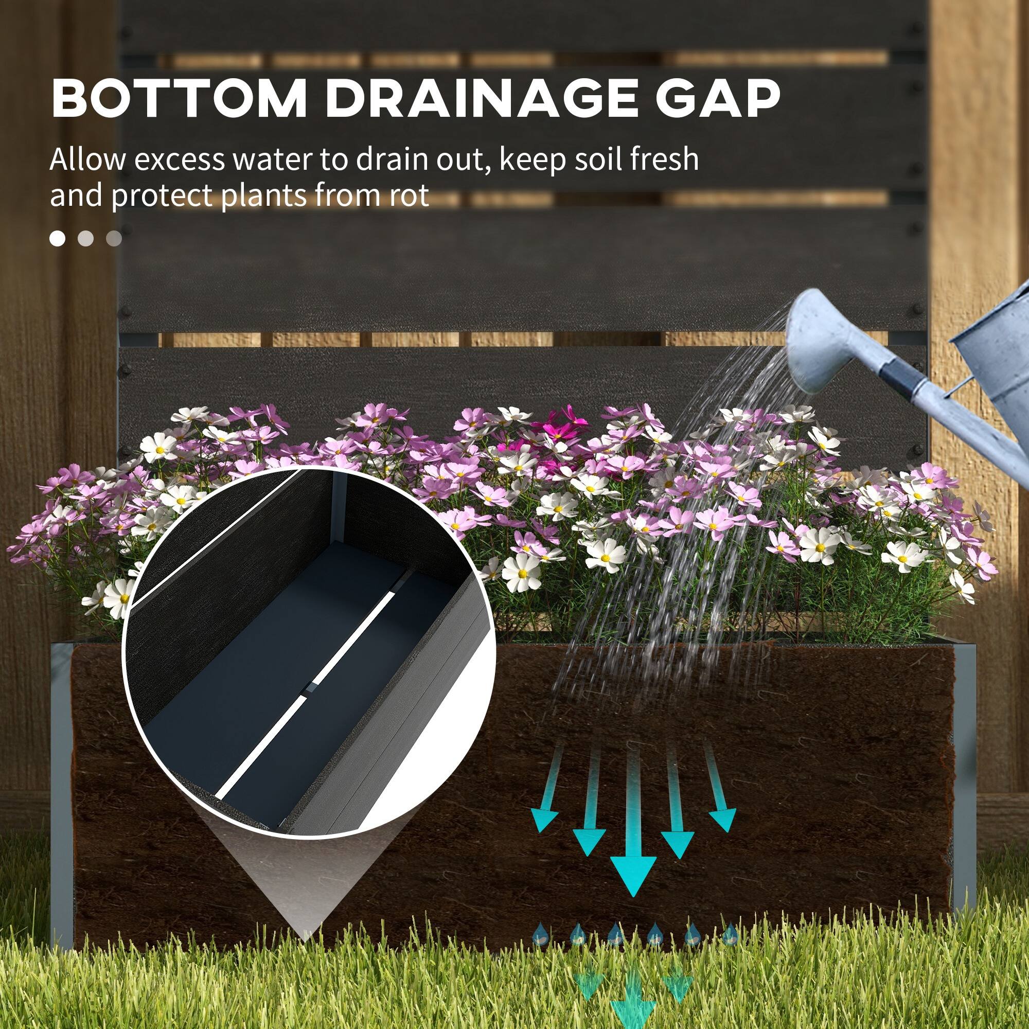 BOTTOM DRAINAGE GAP  
Allow excess water to drain out, keep soil fresh and protect plants from rot