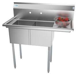 Koolmore - 43 in. Two Compartment Sink with Drainboard, Bowl Size 14"x 16"x 11" SB141611-12R3 - Stainless Steel