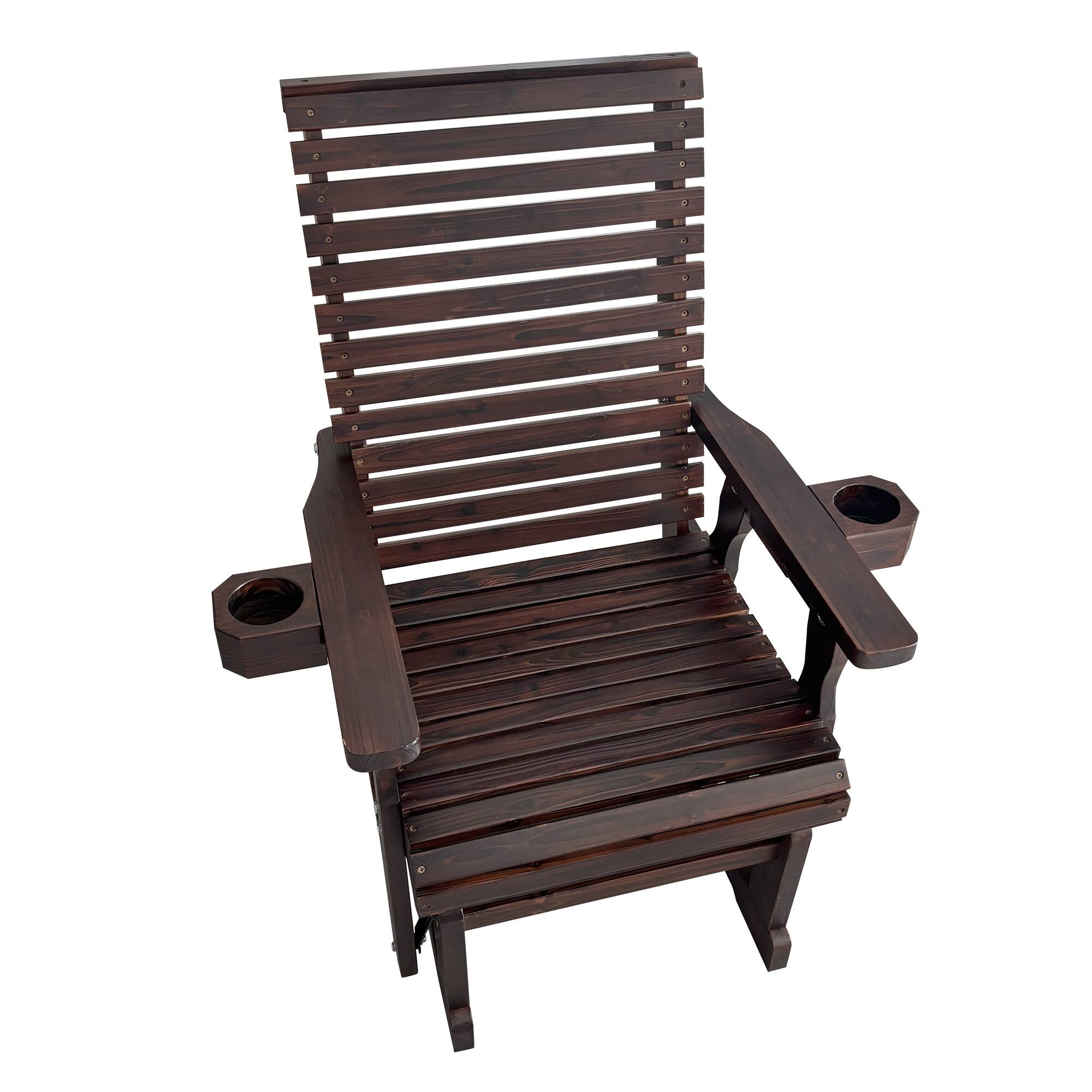 Alt View 6. Fortune Candy - Wooden Patio Glider w/High Back & Deep Contoured Seat, Solid Fir Wood, Heavy-Duty 600 lbs(1 Searter, 2 Pack) - Deep Brown.