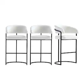Manhattan Comfort - Augusta Modern Metal Upholstered Barstool - Set of 3 - White