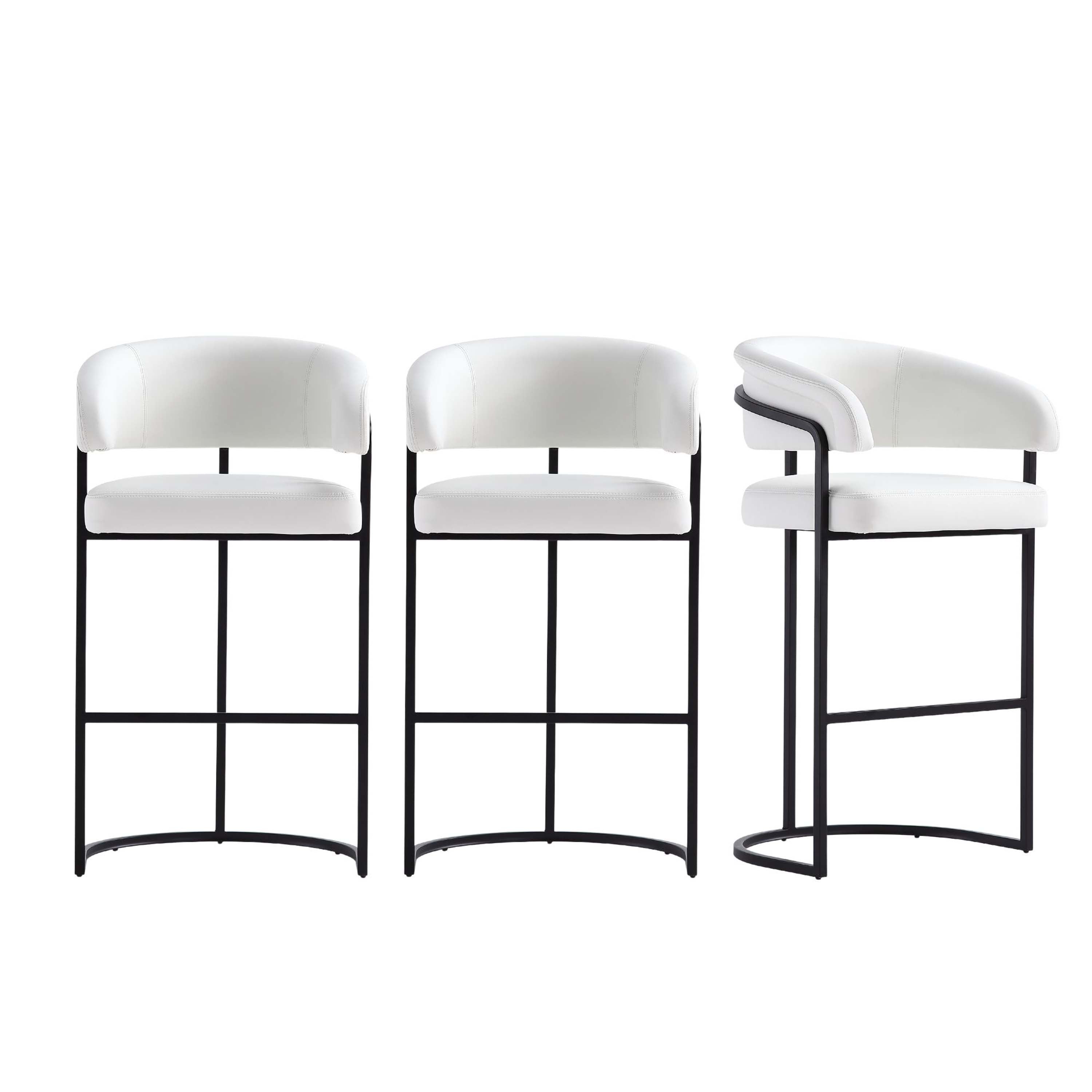 Front. Manhattan Comfort - Augusta Modern Metal Upholstered Barstool - Set of 3 - White.