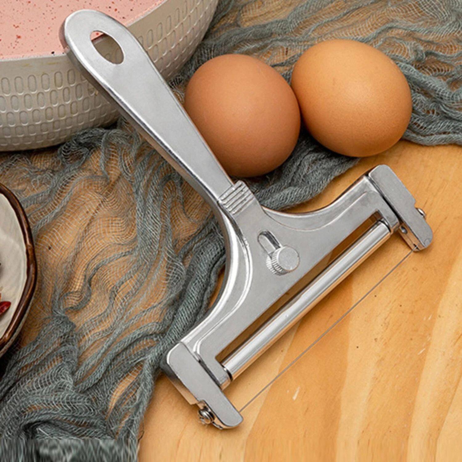 Back. Home Collection - Adjustable Hard Cheese Slicer Stainless Steel Wire Cutter Kitchen Cooking Tool.