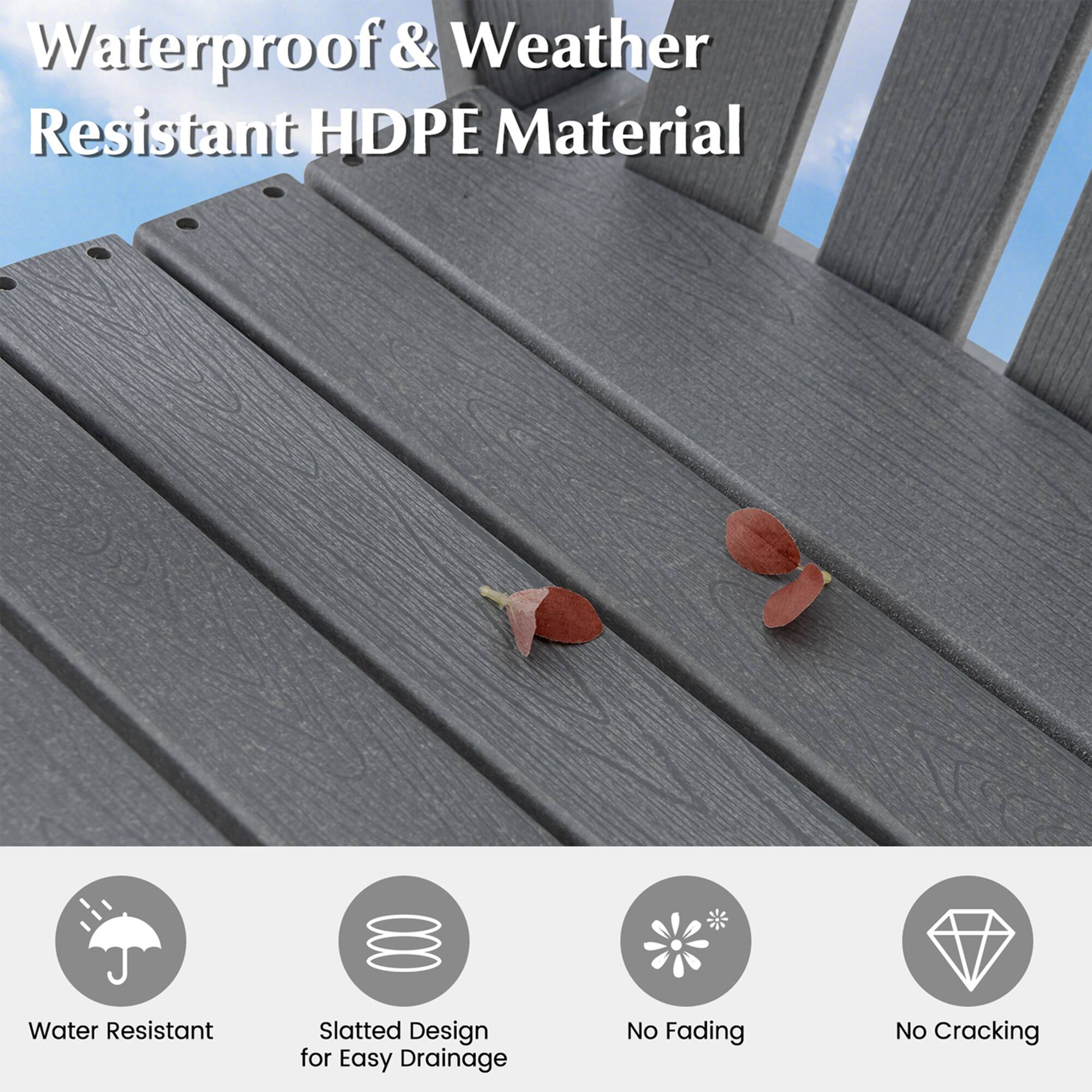 Waterproof & Weather Resistant HDPE Material: Water Resistant Slatted Design for Easy Drainage, No Fading, No Cracking.