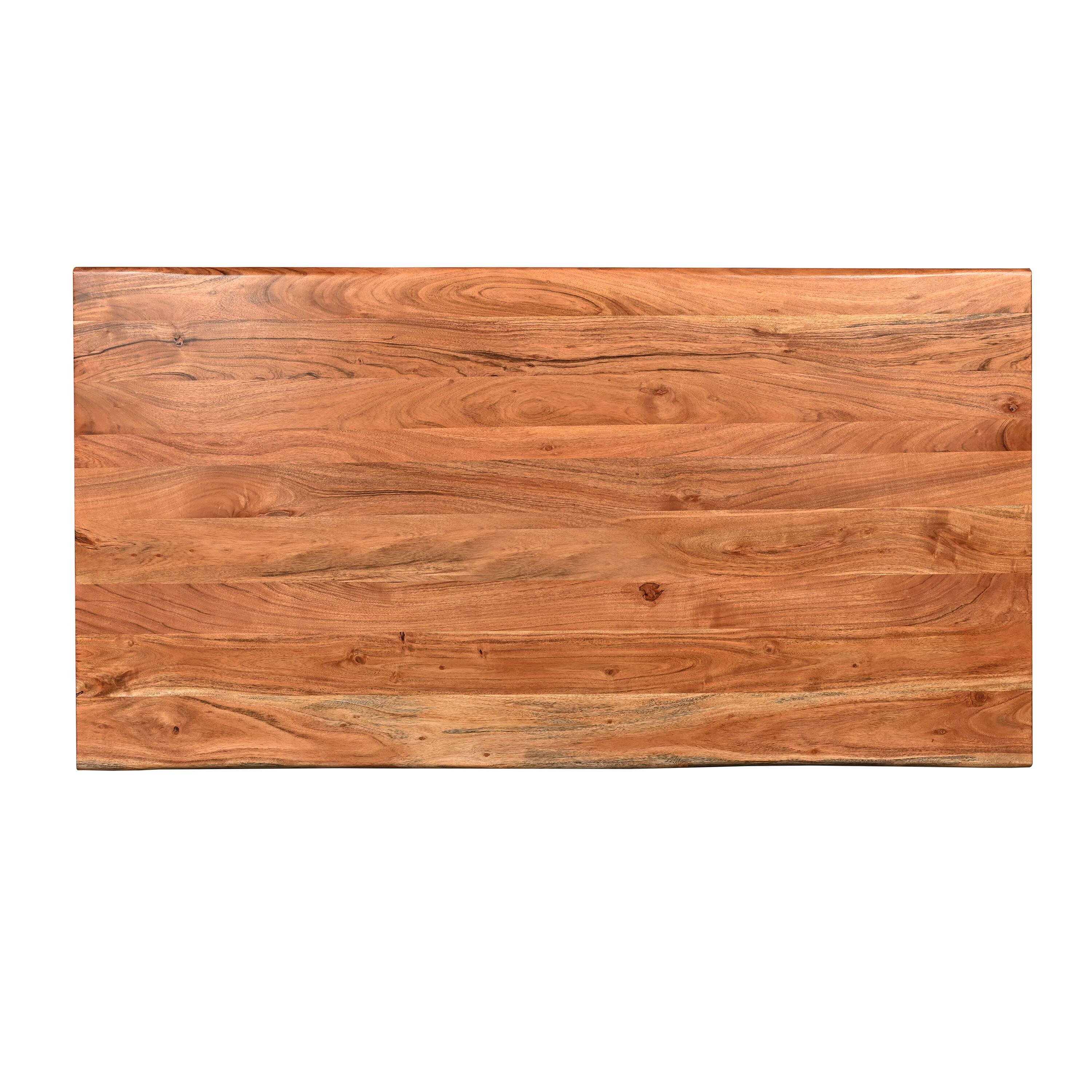 Alt View 3. Manhattan Lane - 67 Inch Rectangular Dining Table with Crossed Black Metal Legs and Natural Brown Faux Live Edge Acacia Wood Top - Brown and Black.