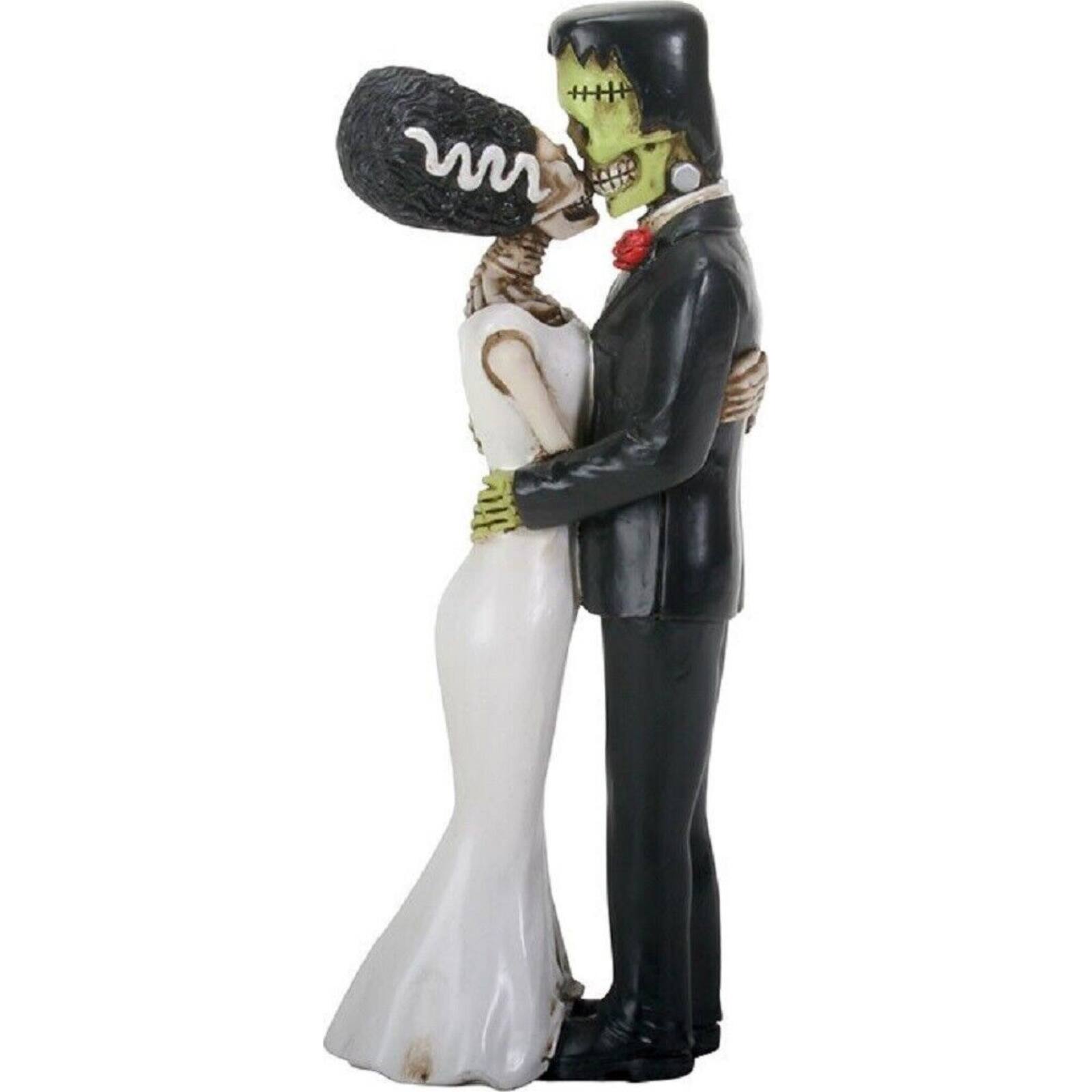 Angle. Pacific Trading - Frankenstein and Bride Kissing Figurine Day of the Dead Halloween Decoration.