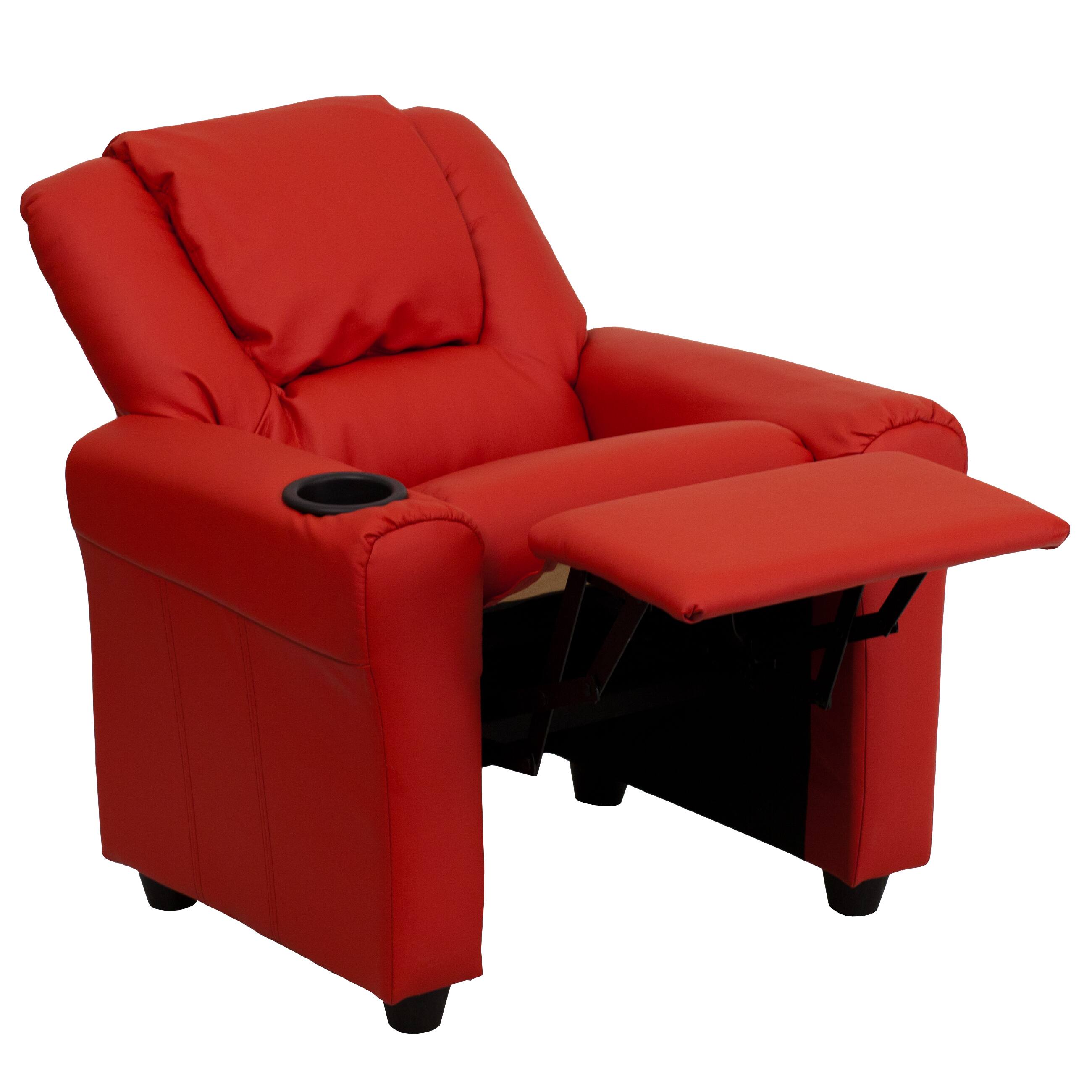 Alt View 6. Emma + Oliver - Contemporary Kids Recliner with Cup Holder and Headrest - Red Vinyl.