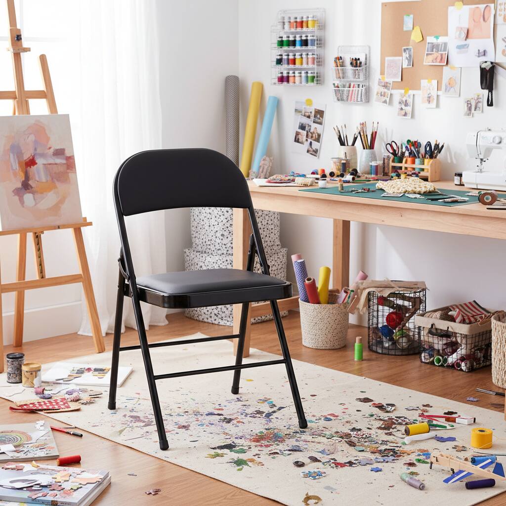 Alt View 6. AOITUN - Folding Chair 4 Pack Leather Padded for Daily Use - Quality Seating for Home, Office, or Dorm Room - Black.