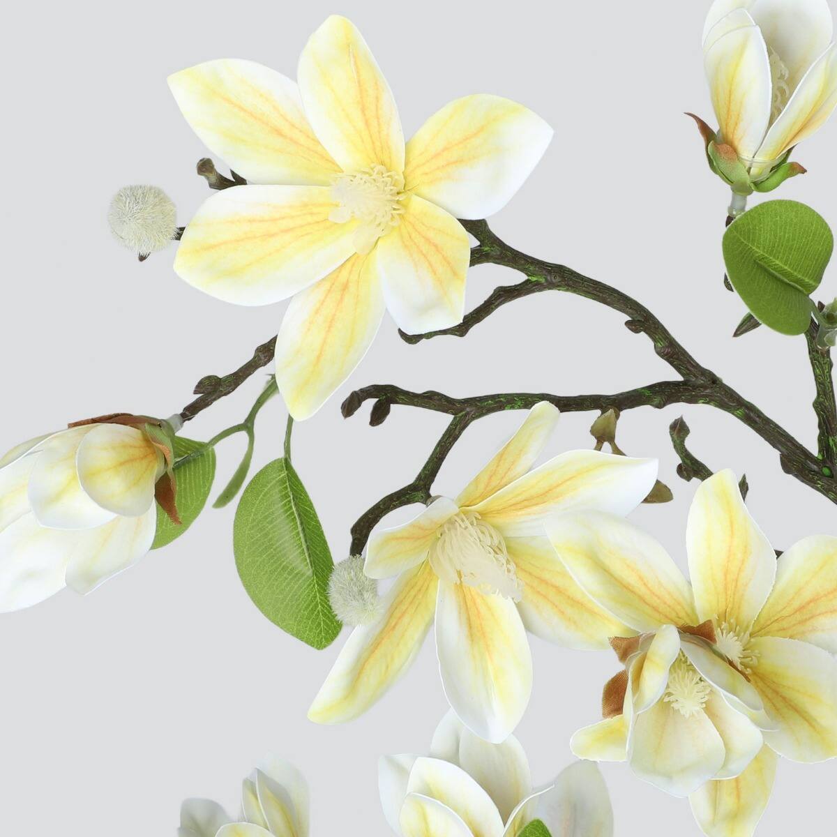 Back. Oumilen - 47.2in Artificial Magnolia Tree, 1.2M White Faux Flower Tree with Pot for Indoor Home Decor Living Room Entryway - White.