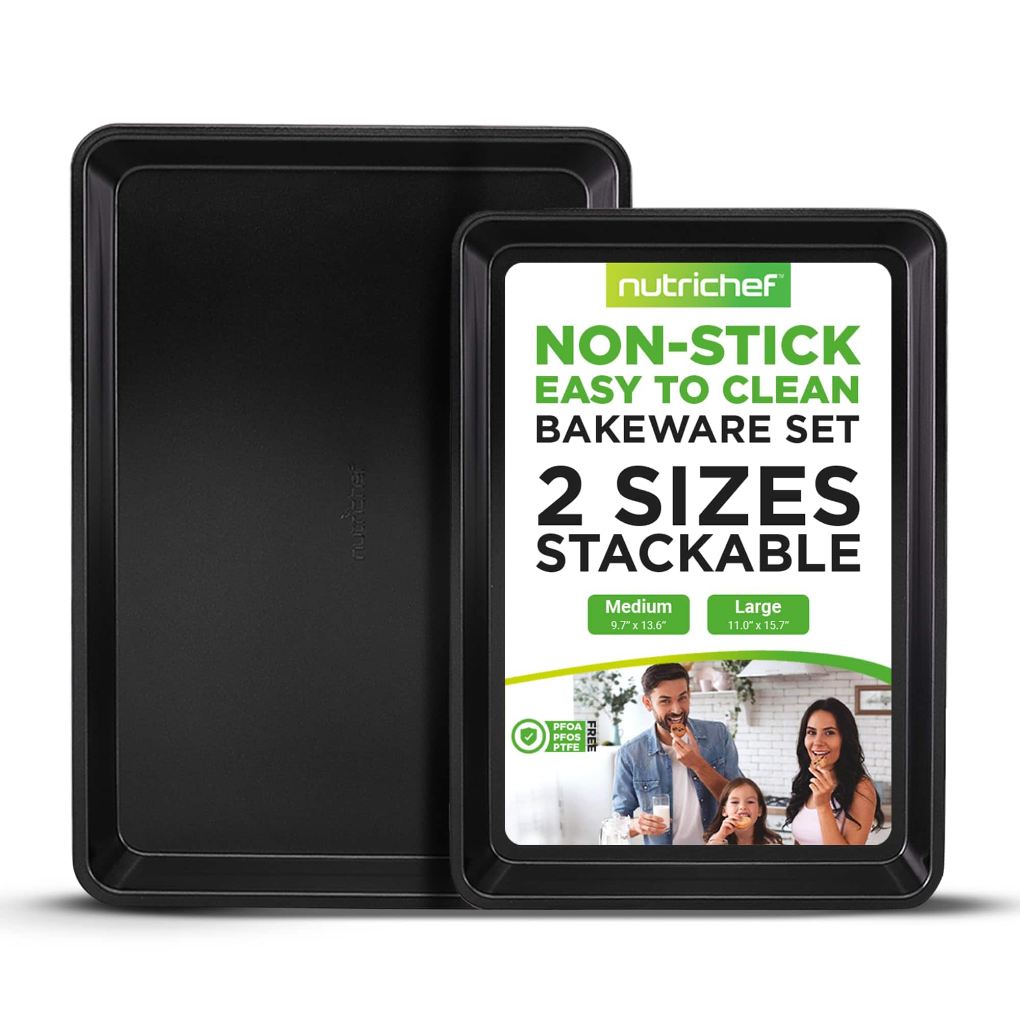 NutriChef - 2-Piece Non-Stick Black Cookie Sheets - None