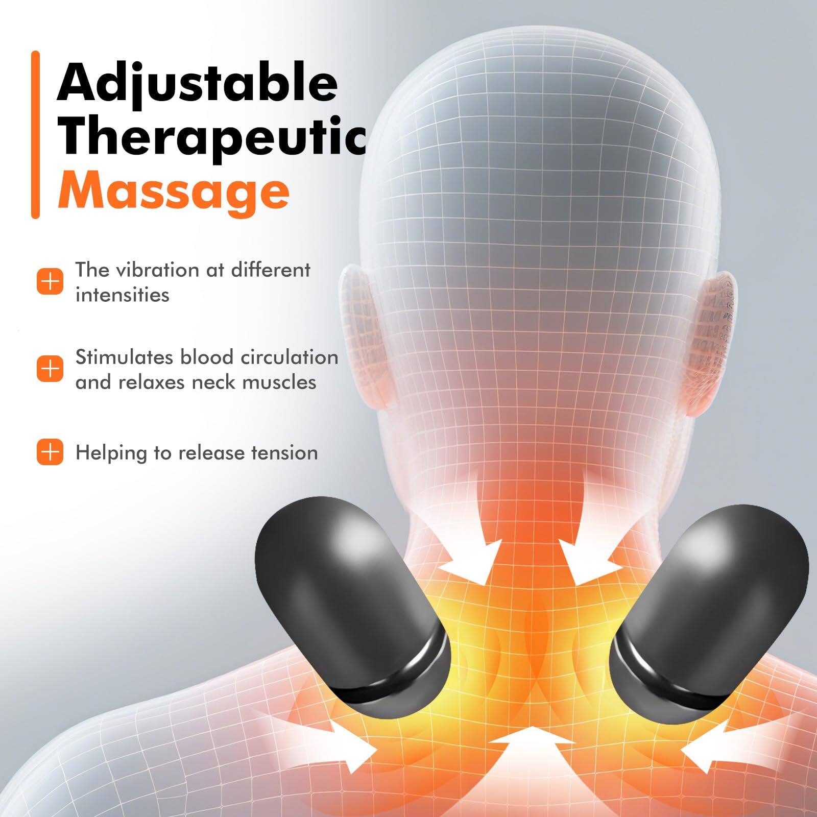 Adjustable Therapeutic Massage

- The vibration at different intensities
- Stimulates blood circulation and relaxes neck muscles
- Helping to release tension