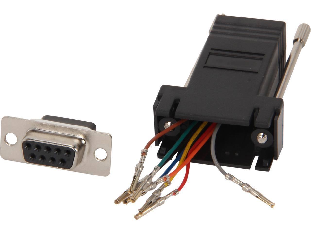 Front. Cables to Go - C2G 02943 RJ45 to DB9 Female Serial RS232 Modular Adapter, Black.