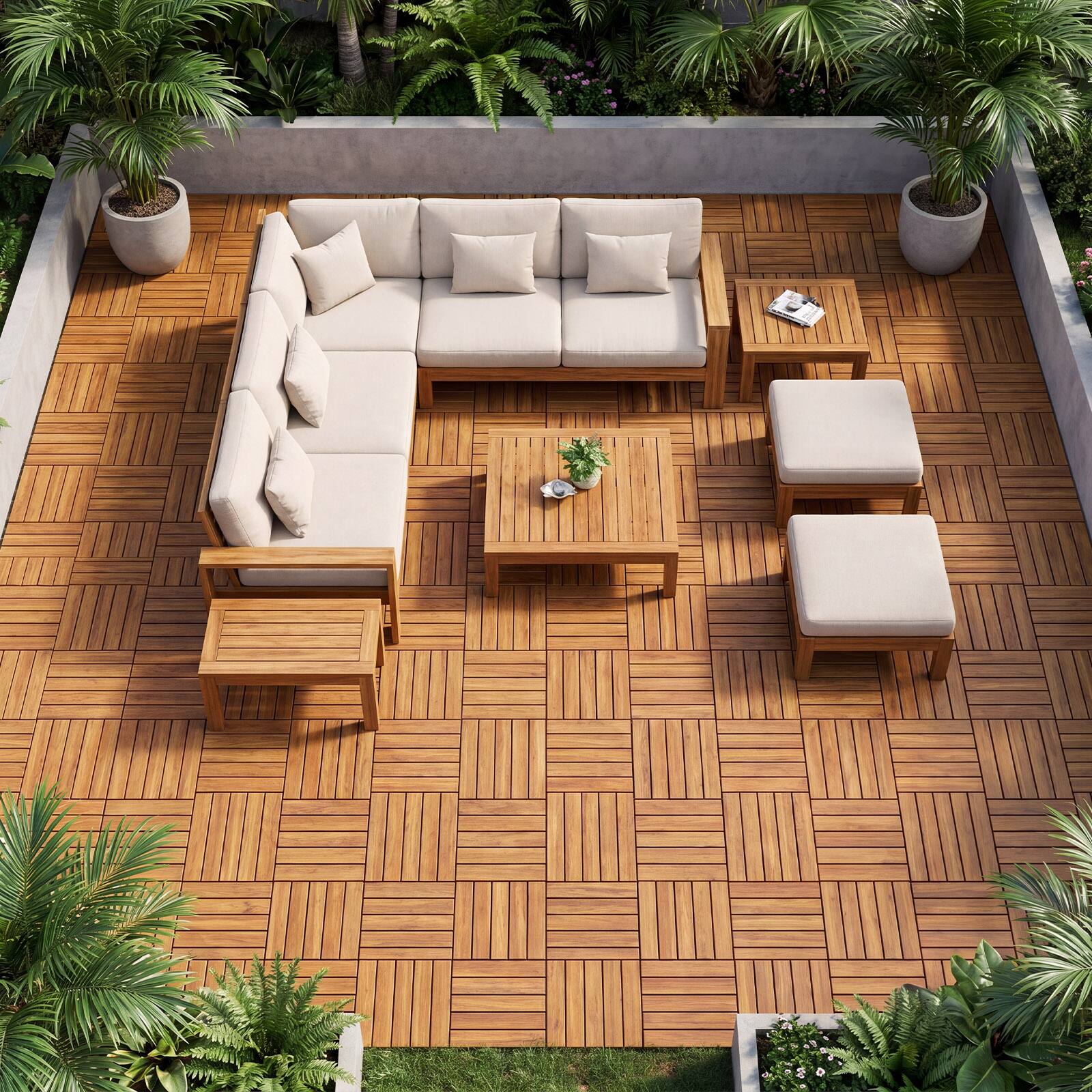 Alt View 3. Costway - Costway 12" x 12" Acacia Wood Interlocking Deck Tiles, 54 PCS Waterproof Flooring Tiles - Natural.