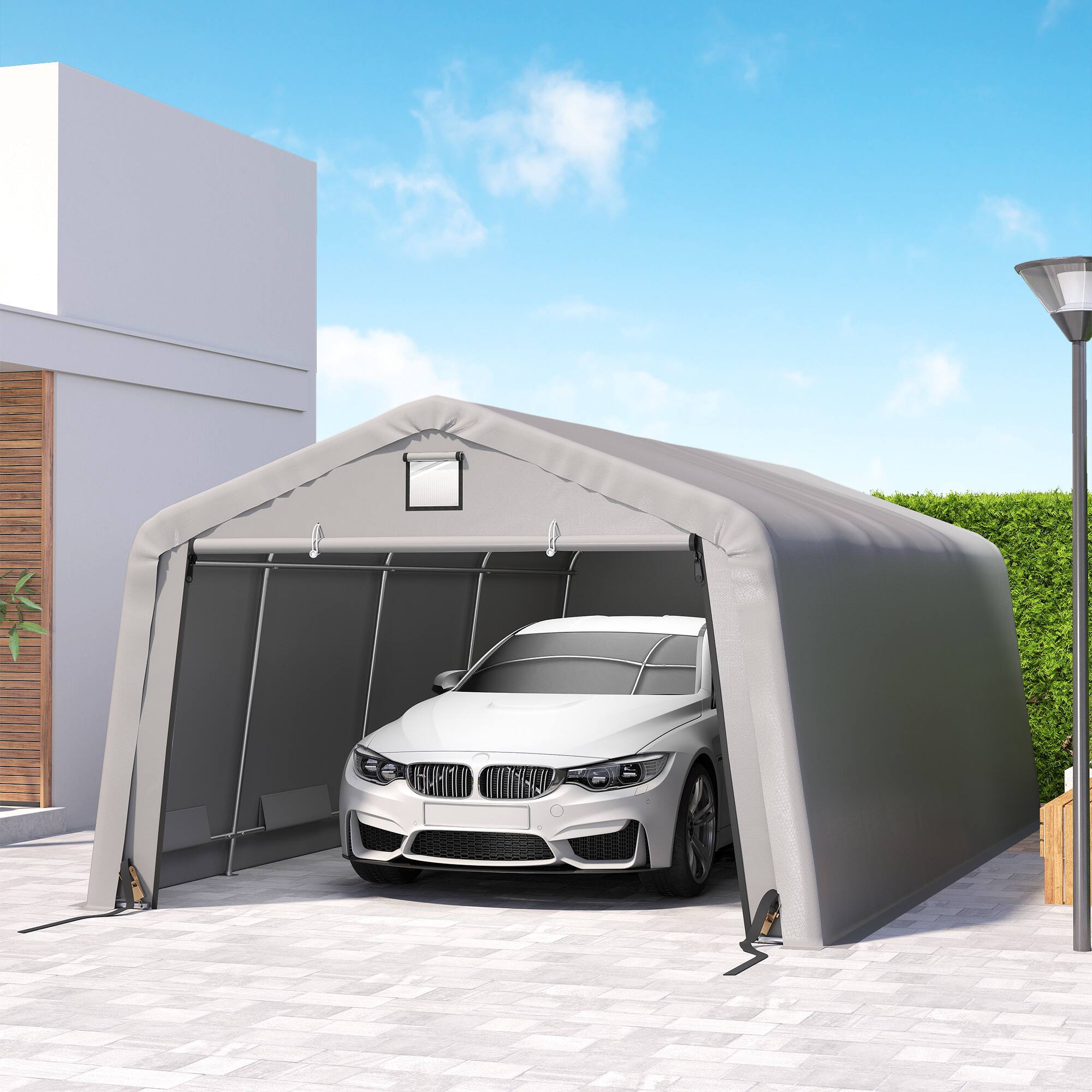 Alt View 8. Outsunny - 12' x 20' Portable Garage - Light Gray.