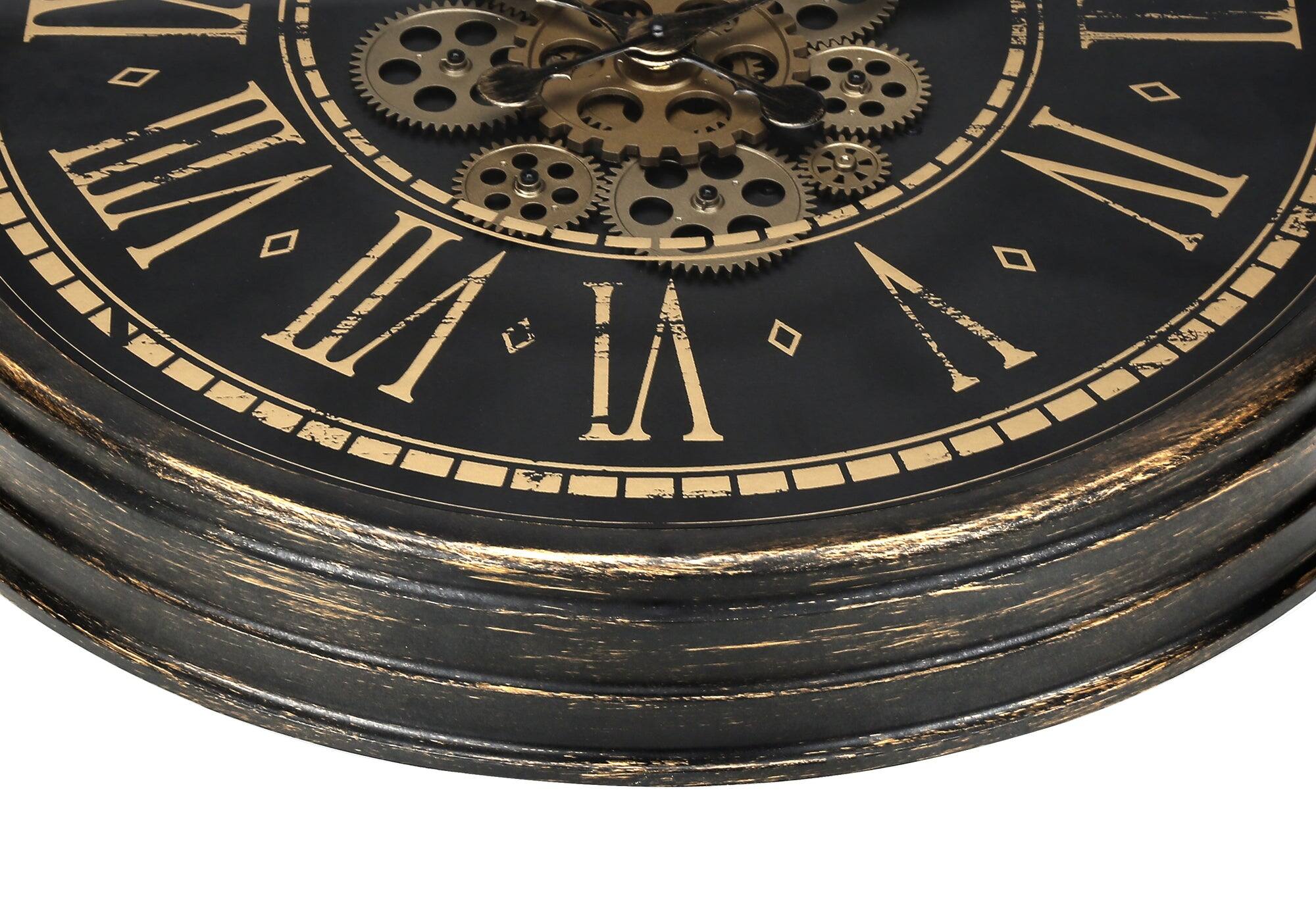 Left. BreeBe - Clocks, 24' Round, Gear Mechanism, Wall Clock, Brown, Transitional - Brown.