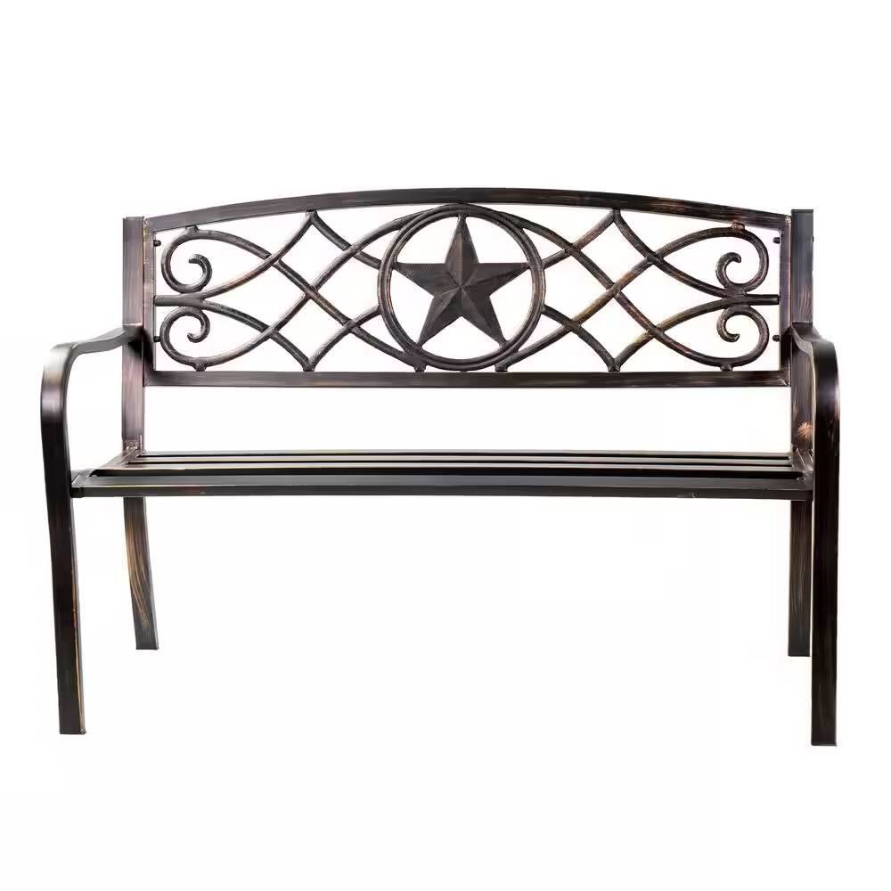 Back. Hivvago - Powder Coated Steel 4-ft. Outdoor Patio Garden Bench in Bronze Metal Finish - Brown.