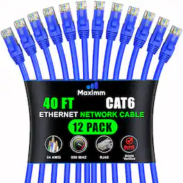 Maximm - Cat 6 Ethernet Cable 40 ft (12-Pack) - UTP, 10Gbps, 550MHz