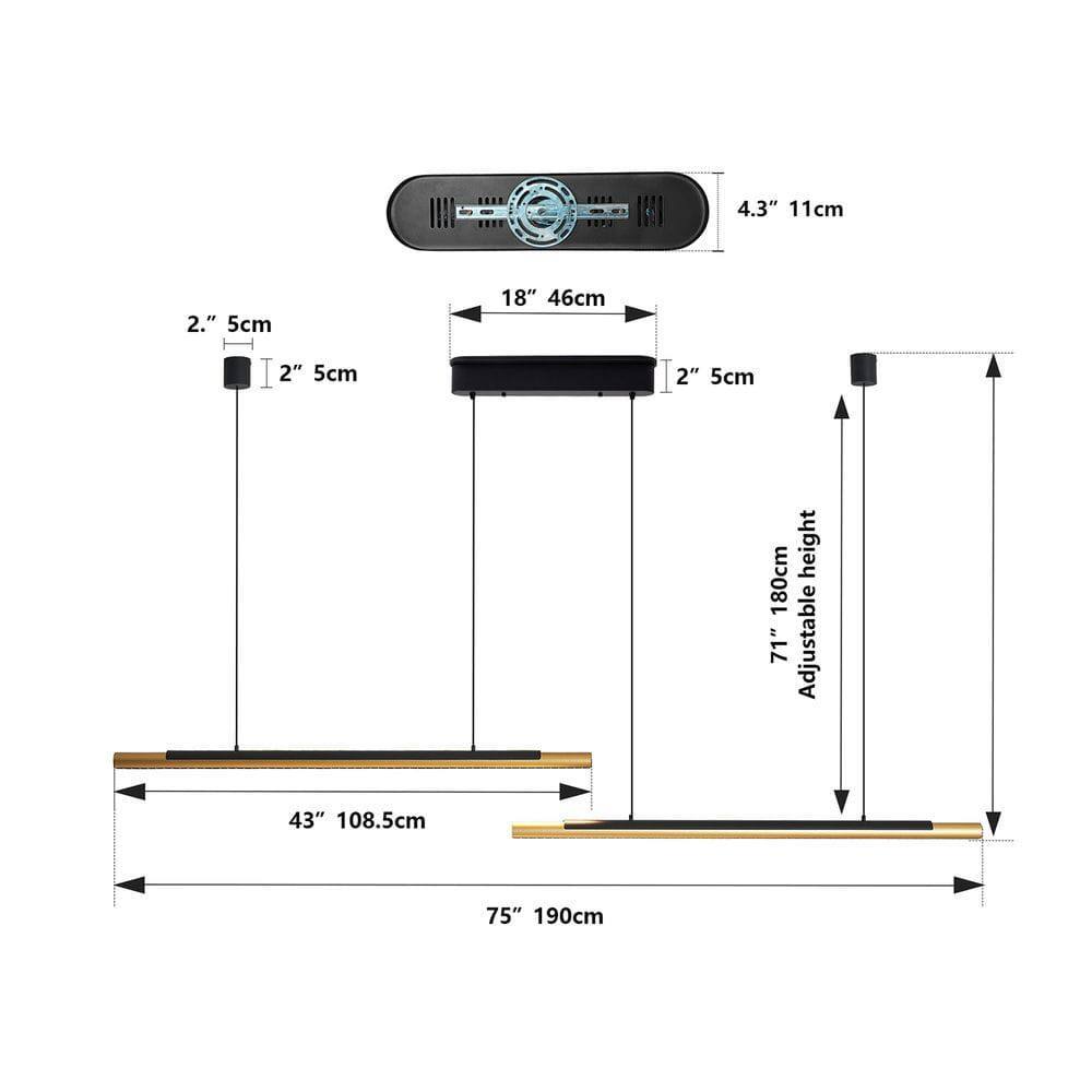 4.3" 11cm  
18" 46cm  
2" 5cm  
2" 5cm  
43" 108.5cm  
75" 190cm  
71" Adjustable height 180cm