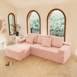 Kadyn - 104" Right Chaise Modular Sectional, Corduroy Cloud Couch with Deep Seats and No Setup Needed, Pink - Pink