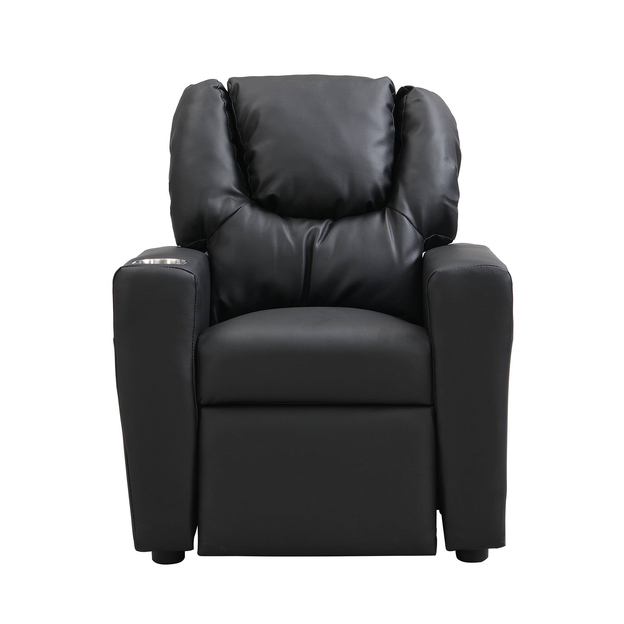 Alt View 1. GOODSILO - Kids Recliner Chair - Deluxe Children's Single Sofa with Cup Holder, Ergonomic Design - Black.