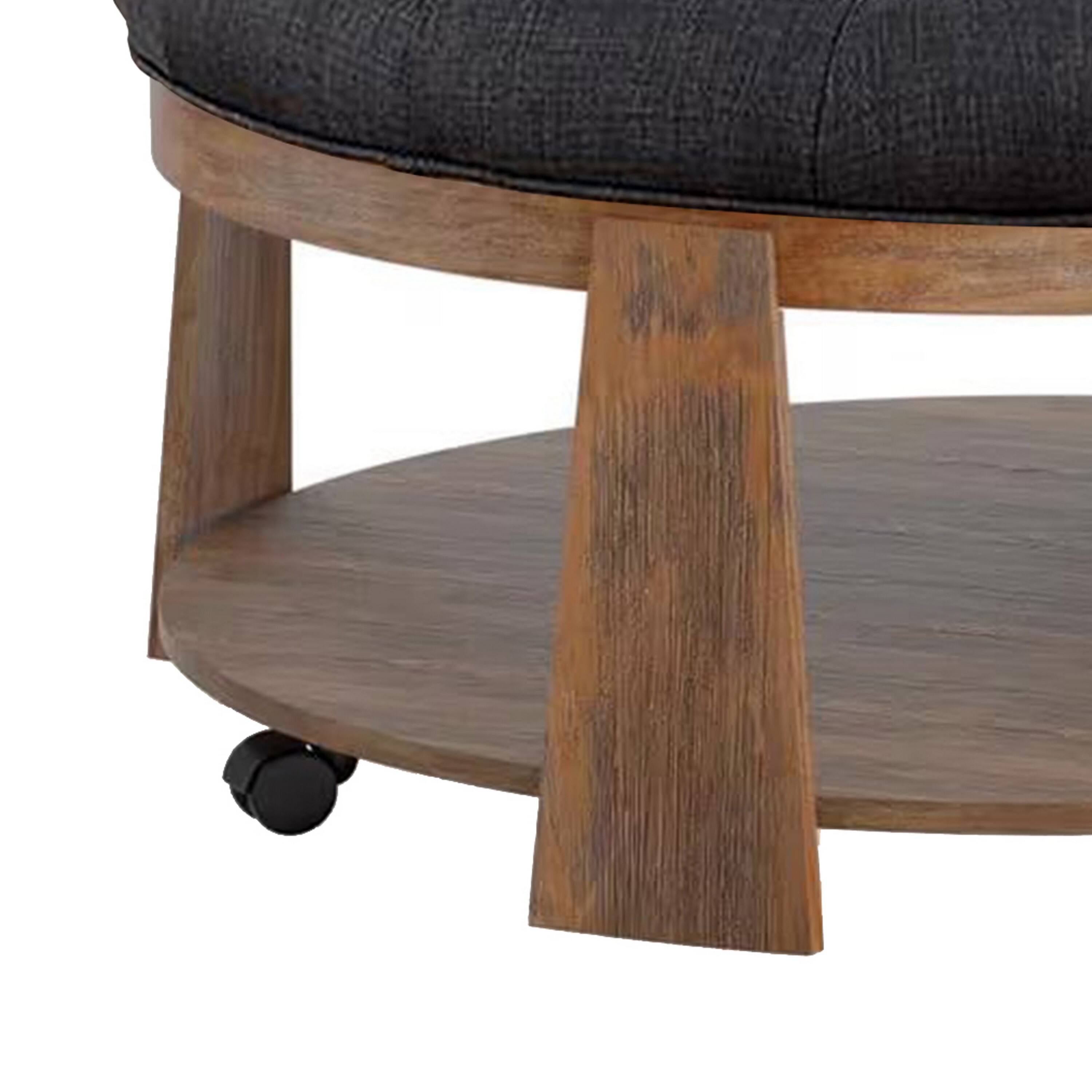 Alt View 3. Manhattan Lane - Gus 41 Inch Ottoman Coffee Table, Button Tufted Gray Fabric, Brown Wood - Brown, Gray.