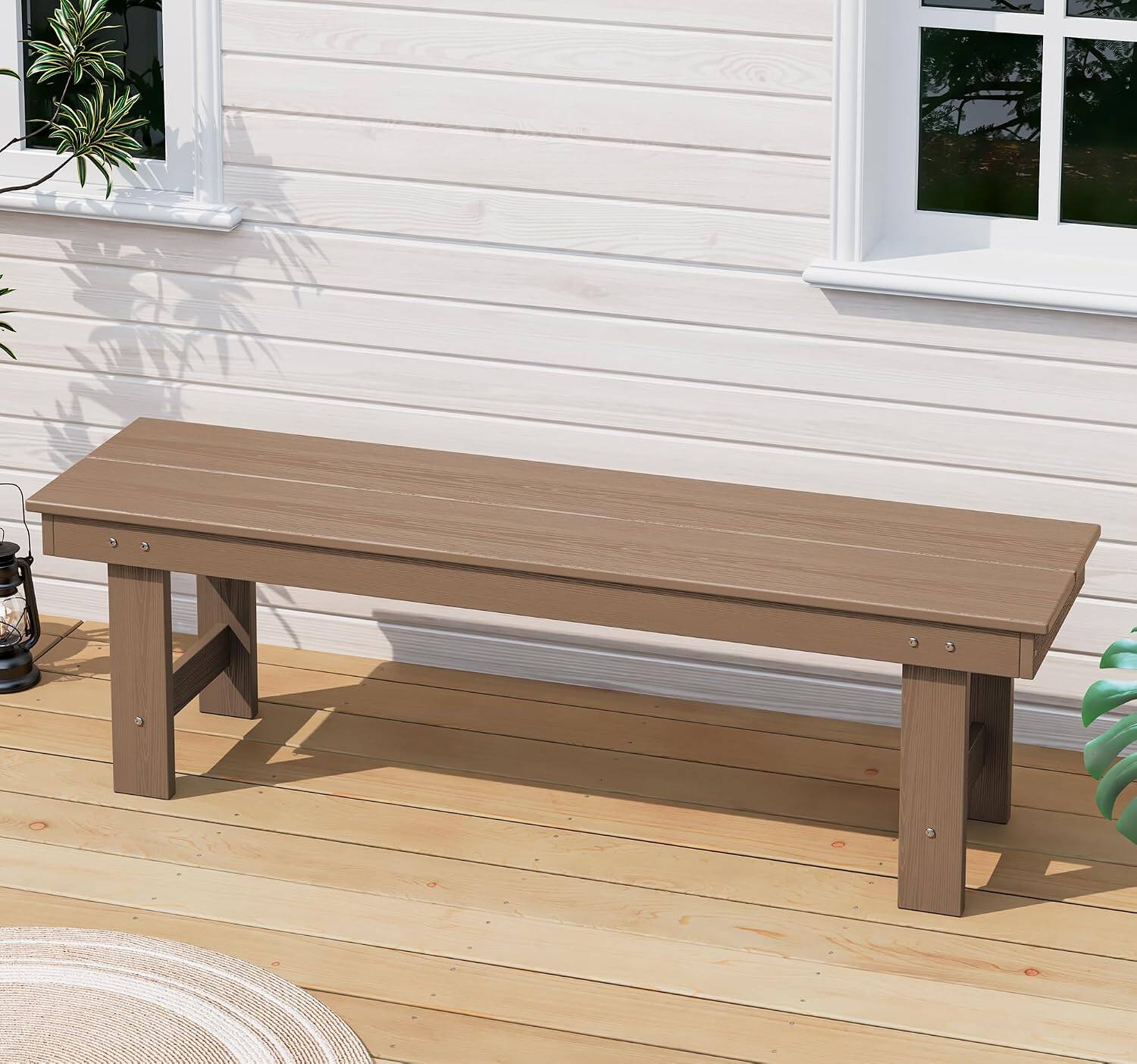 Alt View 1. SERWALL - SERWALL 2-Person Backless Outdoor Bench 56 Inches, All Weather HDPE Patio Bench for Garden, Porch and Park, Brown - Brown.