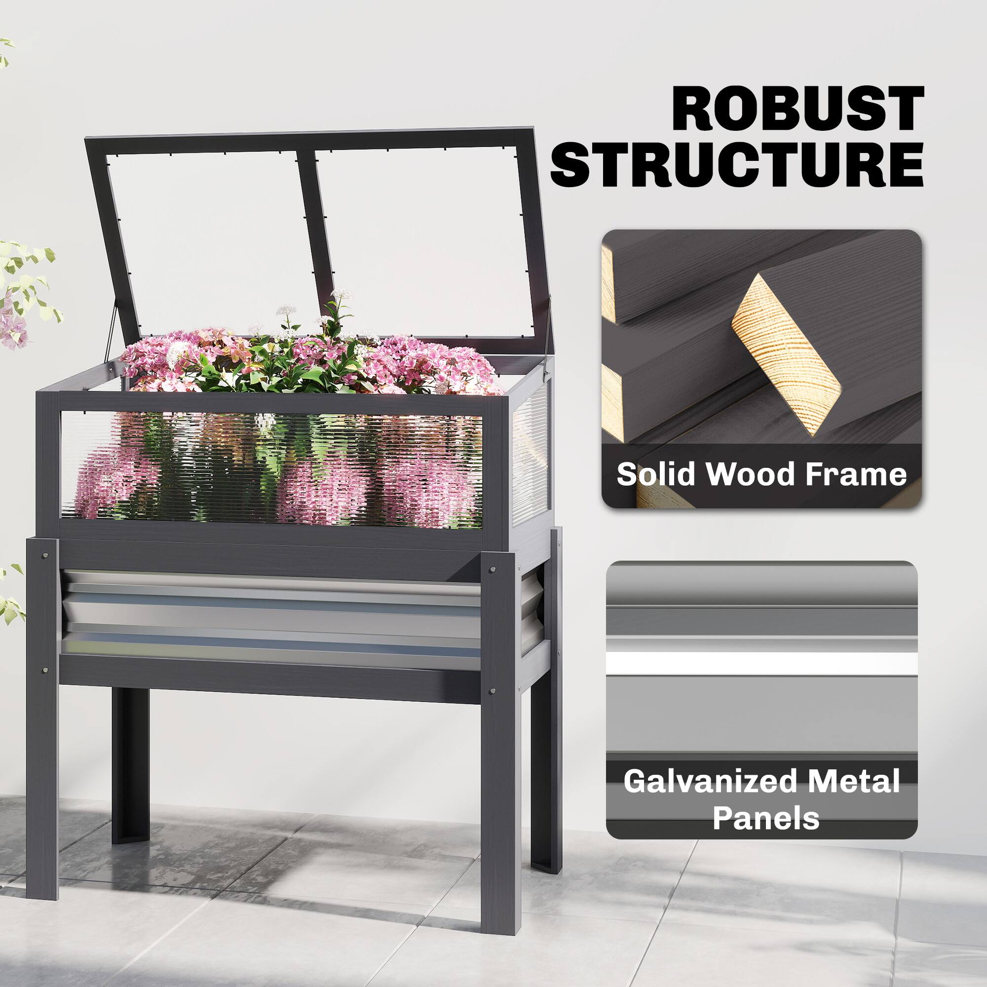 ROBUST STRUCTURE  
Solid Wood Frame  
Galvanized Metal Panels