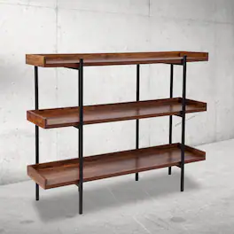 Emma + Oliver - 3 Shelf 35"H Storage Display Unit Bookcase with Metal Frame - Rustic