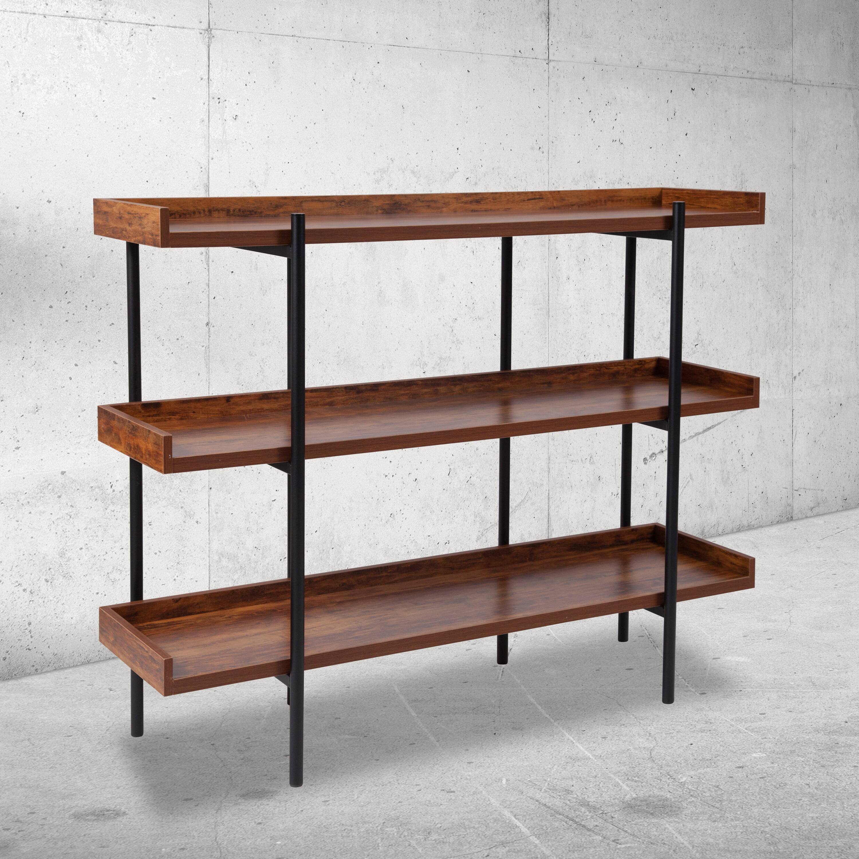 Front. Emma + Oliver - 3 Shelf 35"H Storage Display Unit Bookcase with Metal Frame - Rustic.