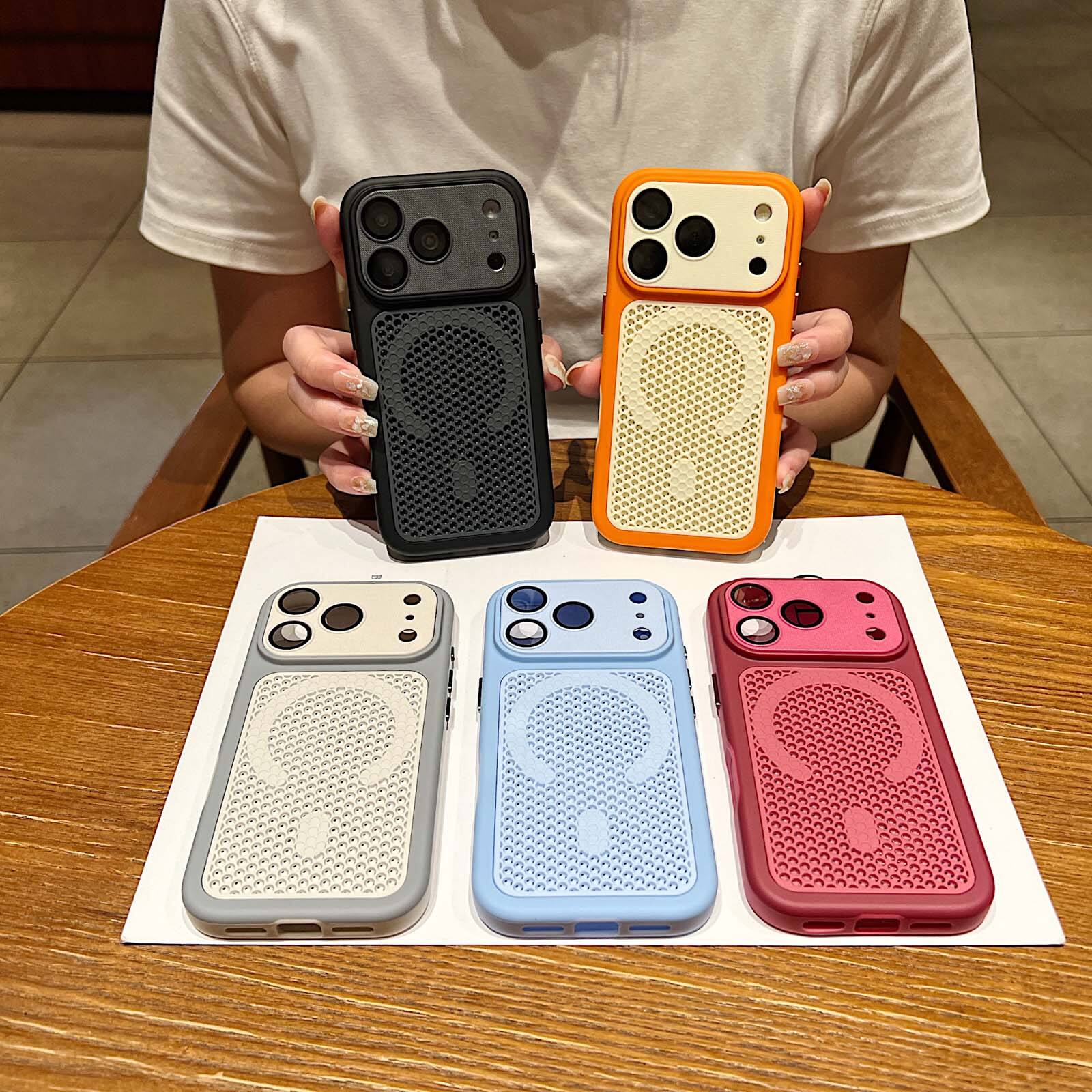 Angle. UUCOVER - Magnetic Heat Dissipation Case for Apple iPhone 18 Pro Max with Camera Lens Protector Cover, Compatible with MagSafe - Red.