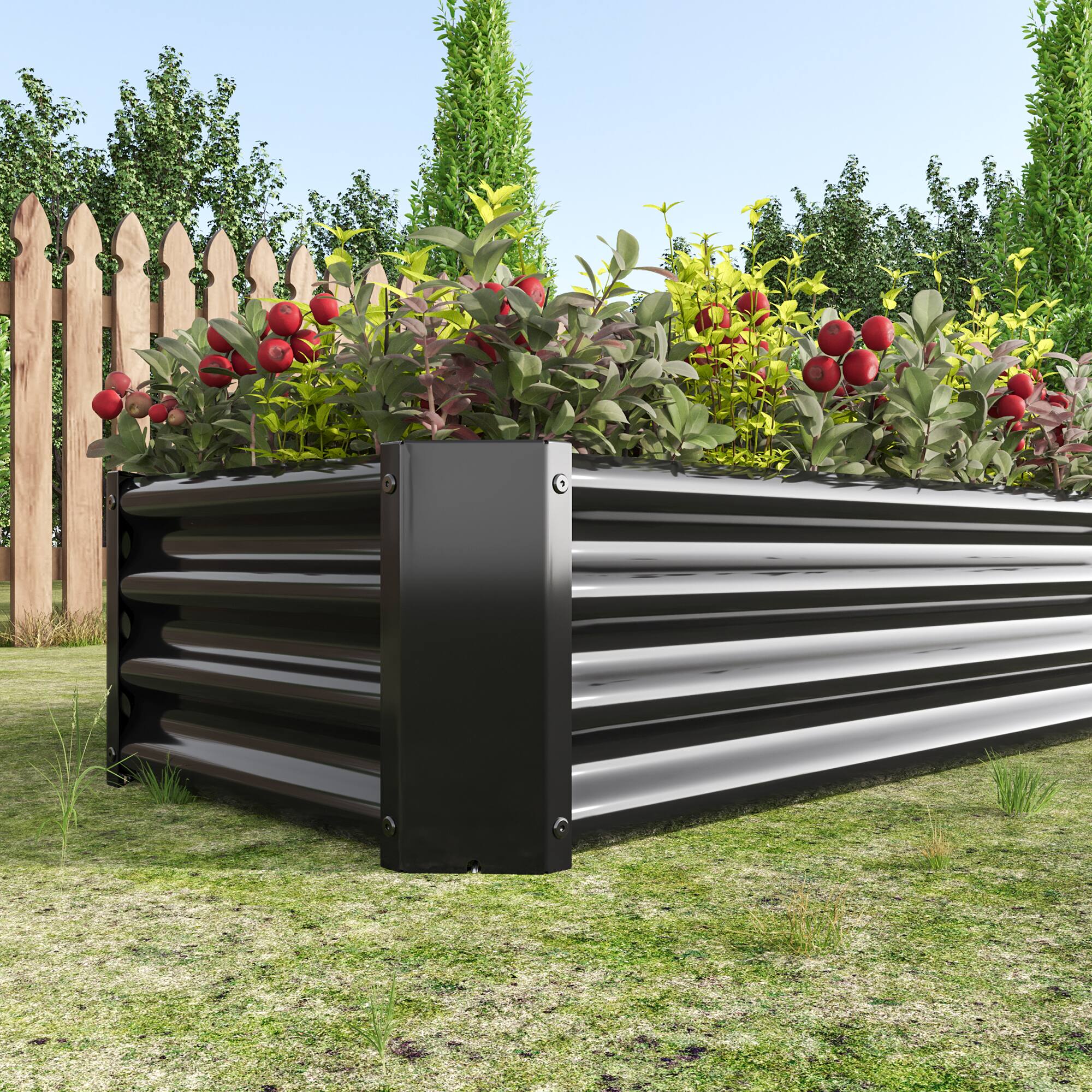 Alt View 3. PAIHOME - Metal Raised Garden Bed, 4×2×1 ft Rectangle Raised Planter for Flowers Plants, Vegetables Herb, Garden Decor - Black.