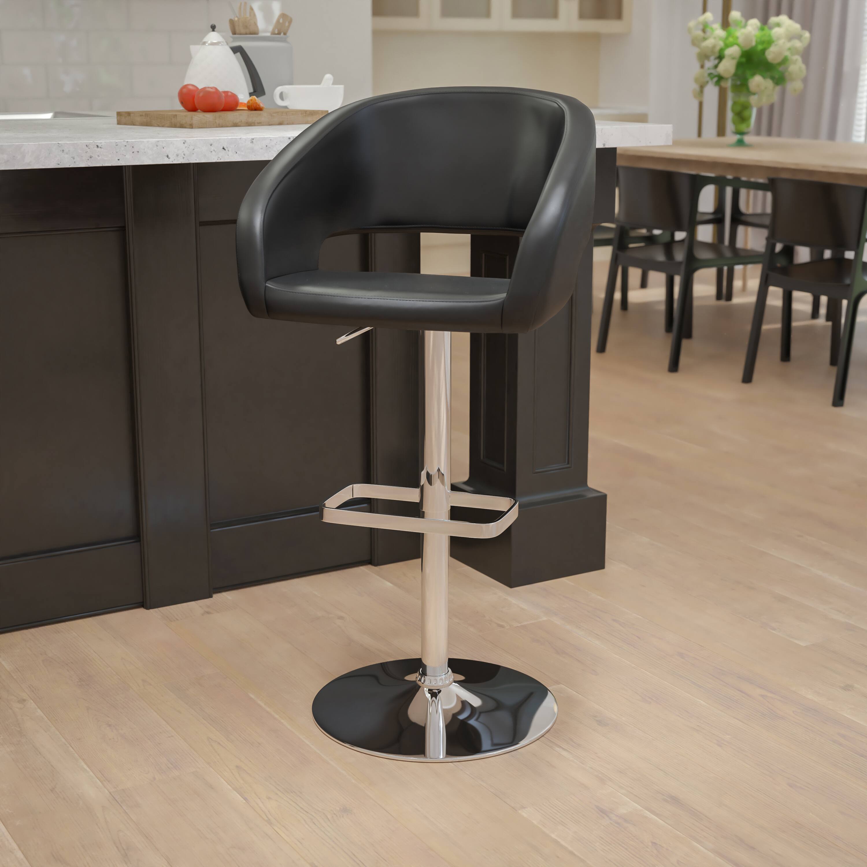 Alt View 12. Alamont Home - Contemporary Vinyl Adjustable Height Barstool with Rounded Mid-Back - Black Vinyl.