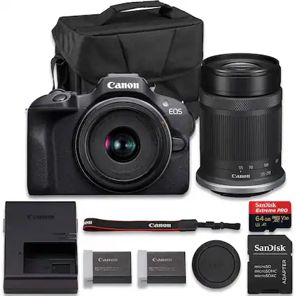 Canon RF-18-45mm LENS F4.5-6.3 IS CANON STM EOS 49mm 55 70 Canon 100 55-210 anon on Canon SanDisk Extreme PRO 64 I V30 GB XC a A1 CHARGE HIL Canon ... ces PACK 5 A12 . Canon BATTERY PASK P A1 VROMAN CanDi OI SanDisk microSD microSDHC ADAPTER microSDXC