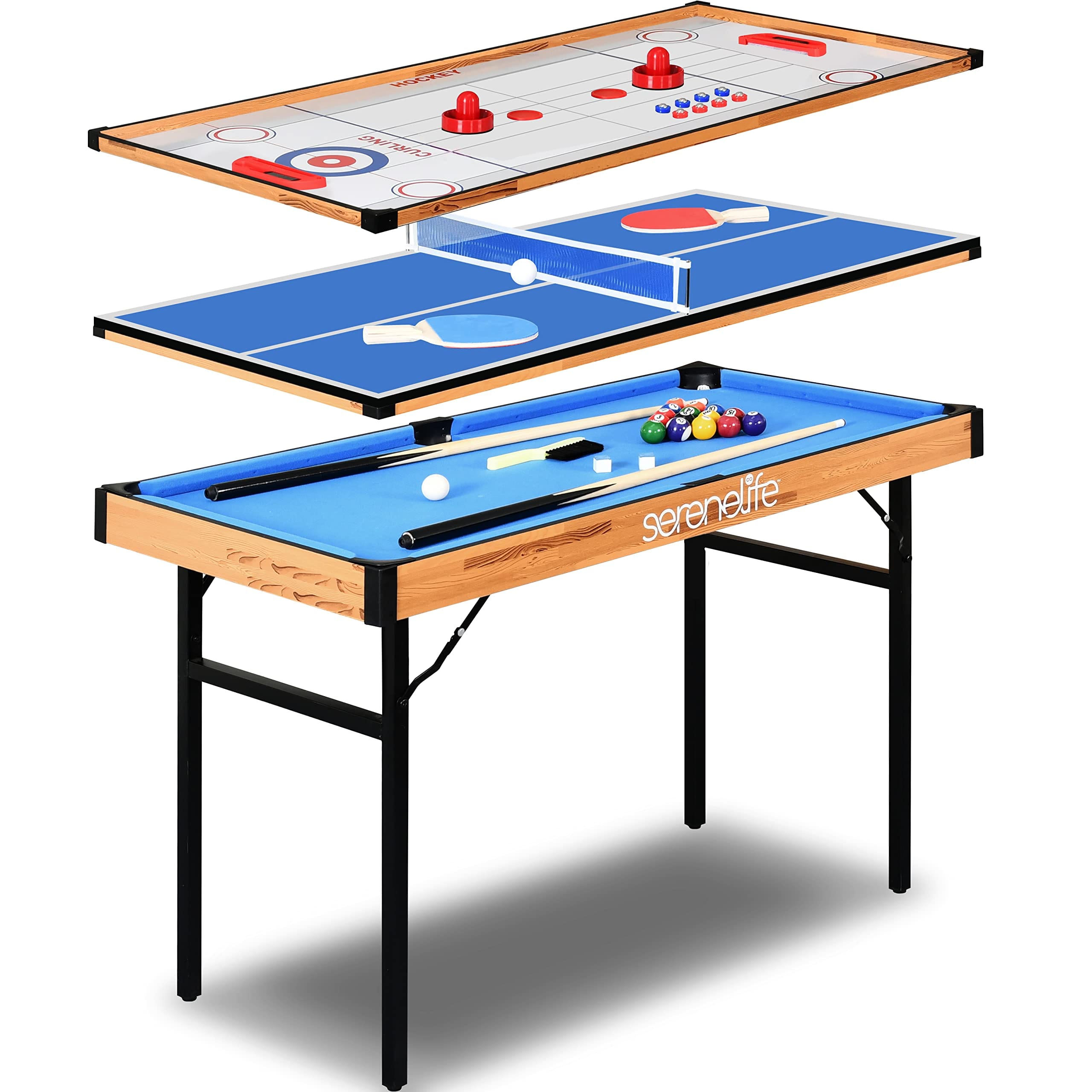 SereneLife - SLMTGTBL22 4-in-1 Multi Game Table, 4’x2’ Folding Arcade, Ping Pong, Air Hockey, Pool, Shuffleboard price history on PriceWatchPro