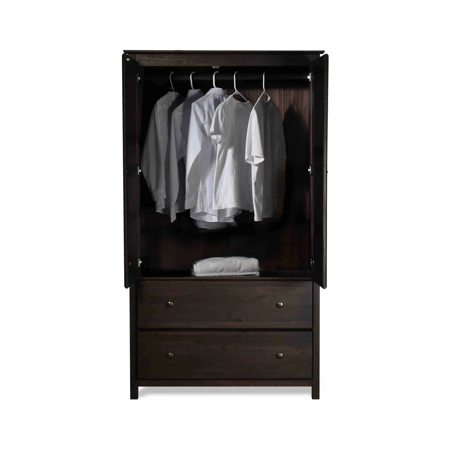 Angle. Hivvago - Brown Espresso Solid Wood Bedroom Armoire Wardrobe Cabinet with Hanging Bar - Brown.