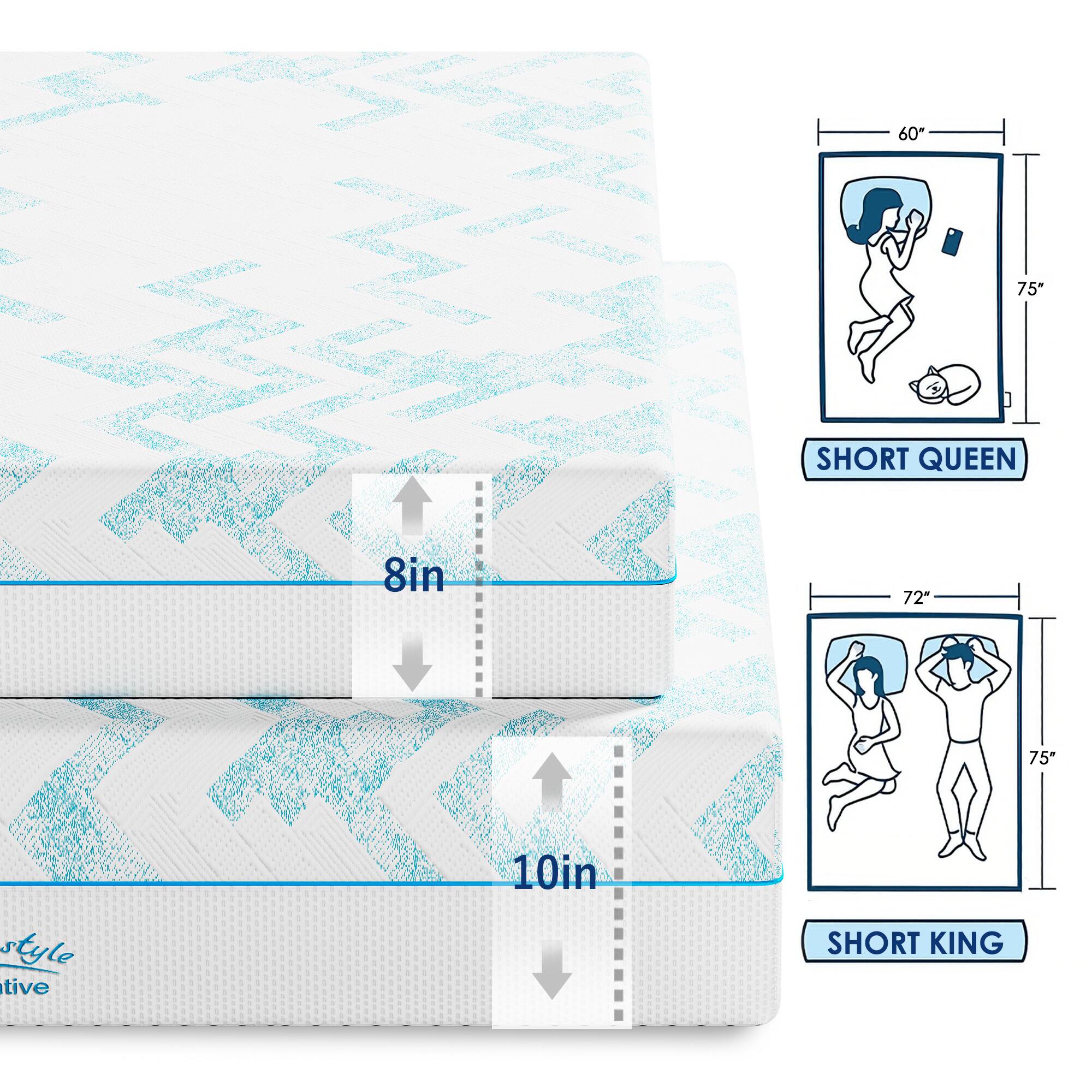 60" x 75" SHORT QUEEN  
8in  
72" x 75" SHORT KING  
10in