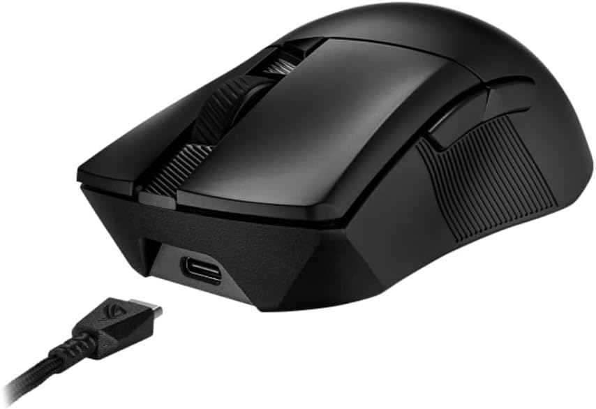 Alt View 1. ASUS - ASUS ROG Gladius III Wireless AimPoint, Connectivity: USB 2.0 (TypeC to TypeA), Bluetooth 5.1, RF 2.4GHz. Aura Sync - Black.