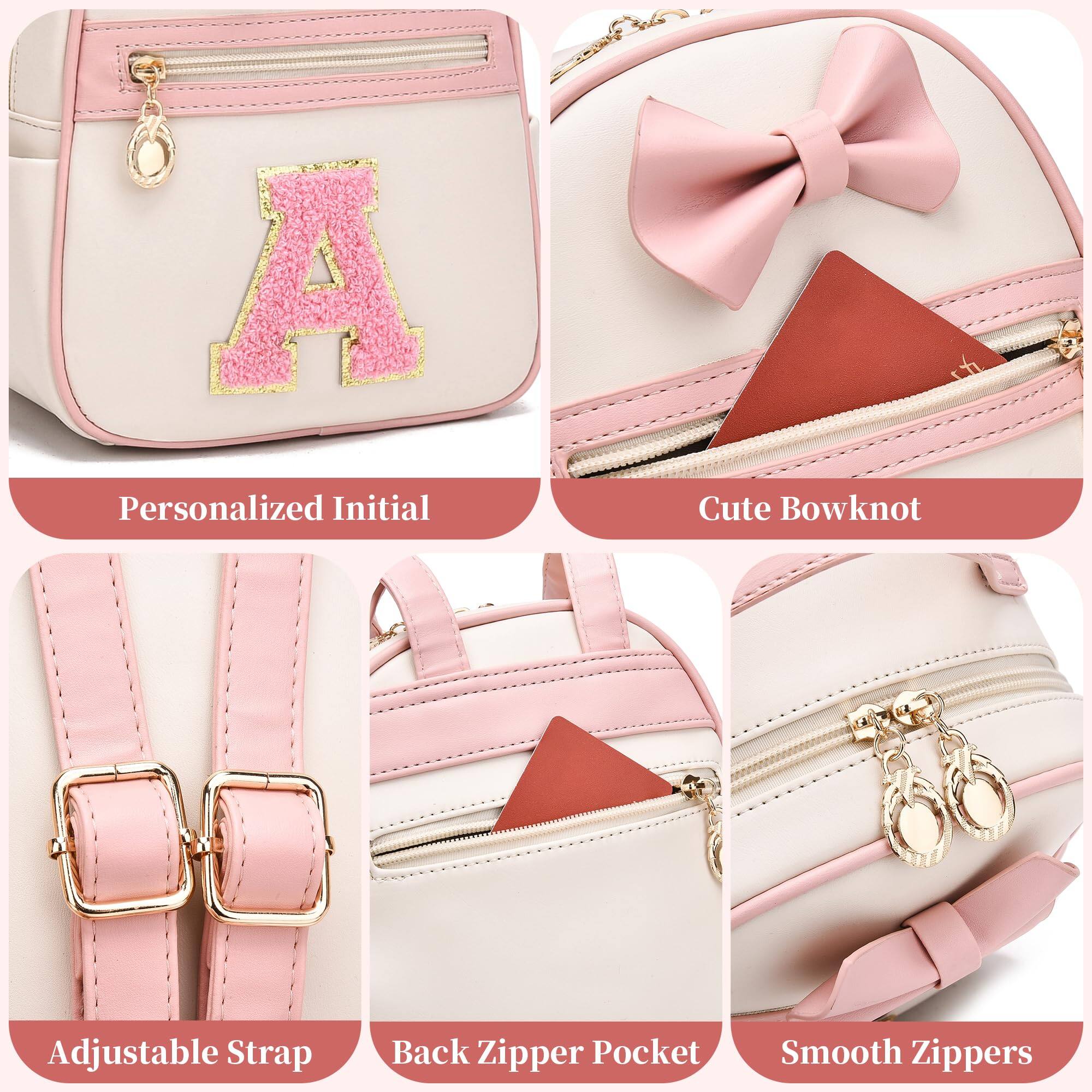 - Personalized Initial
- Cute Bowknot
- Adjustable Strap
- Back Zipper Pocket
- Smooth Zippers