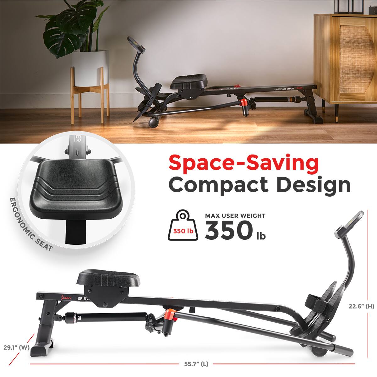MARI - M.W129 ERGONOMIC SEAT ER Space-Saving Compact Design MAX USER WEIGHT 350 lb 350 lb SunaeY SP-Rh 22.6" (H) 29.1" (W) 55.7" (L)