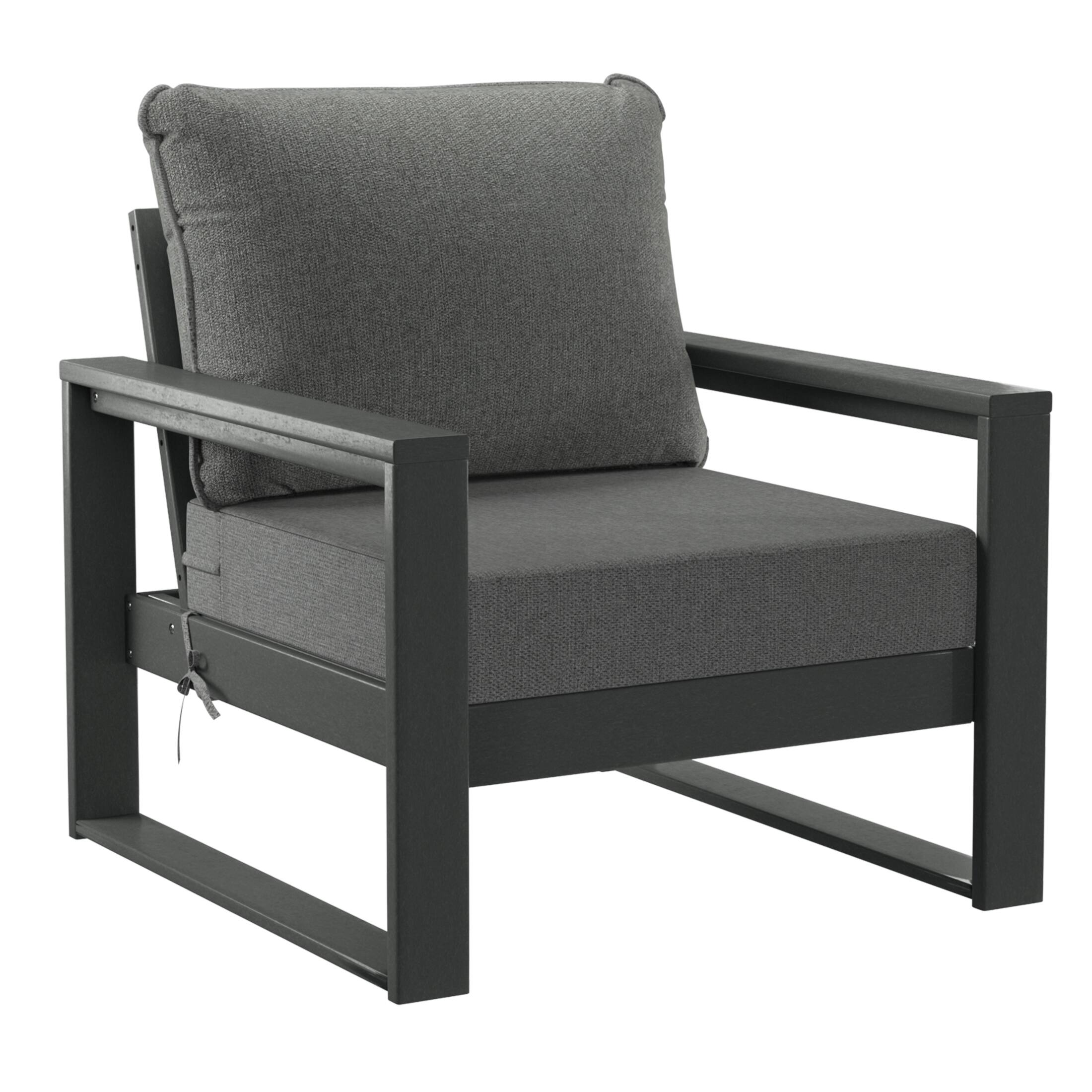 Left. WestinTrends - WestinTrends Montara Outdoor Modern HDPE Patio Club Chair with Waterproof Deep Seat Cushions (Set of 2) - Grey.