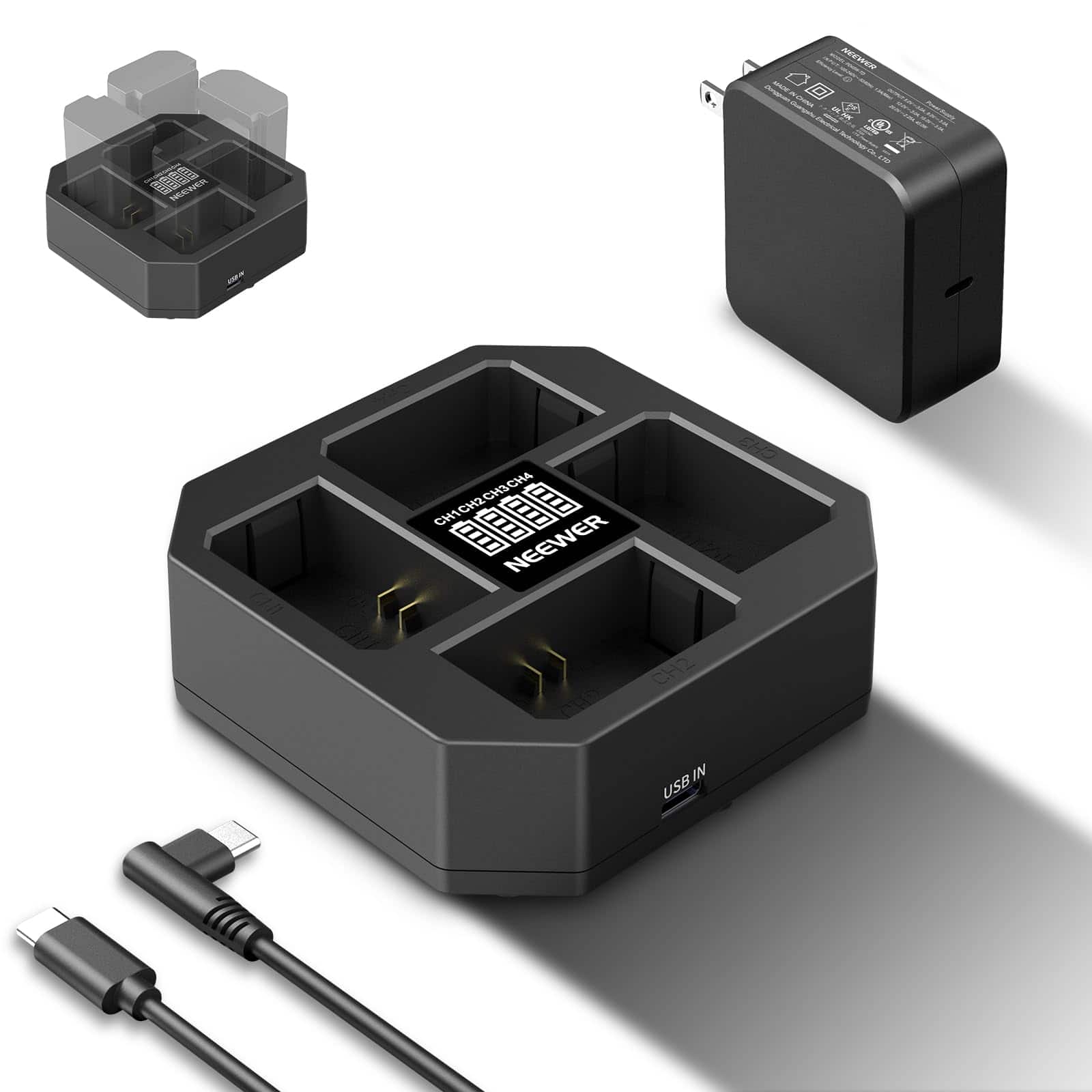 Neewer - 4-Channel USB PD Charger for Sony NP-FZ100, 45W Fast, NW-Z4 - Black