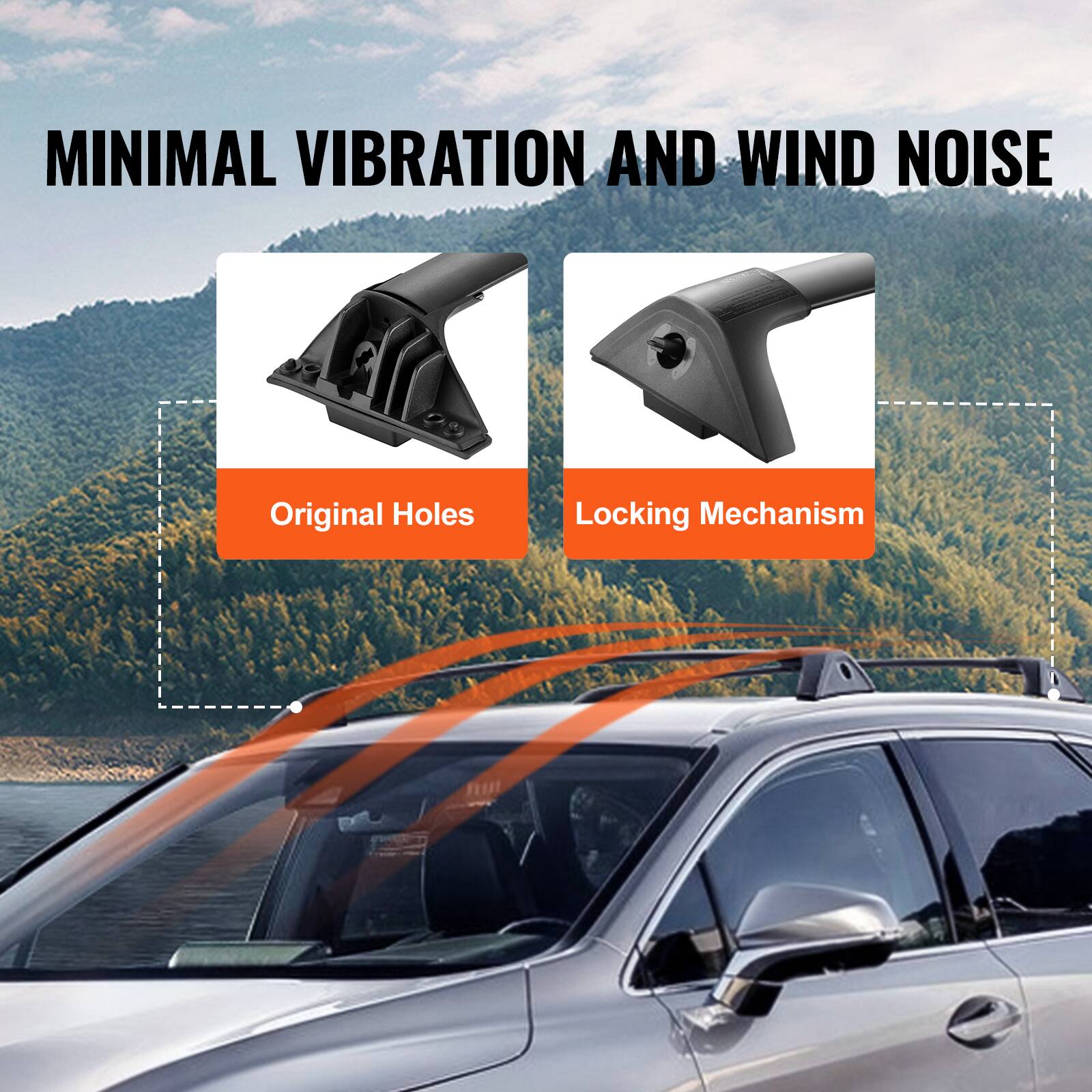 MINIMAL VIBRATION AND WIND NOISE

Original Holes

Locking Mechanism