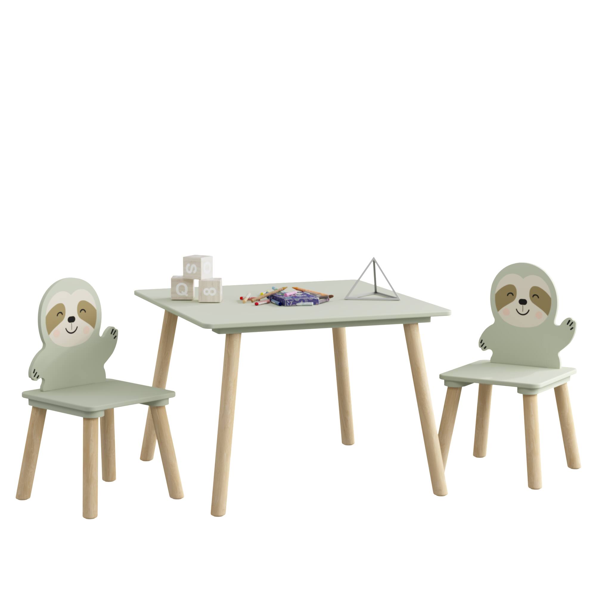 Alt View 10. Tiramisubest - Kids Table and Chair Set with 2 Cute Sloth Chairs,Wooden Toddler Activity Table,Cute Animal Design Play & Study Set - Natural Wood,Sage Green.