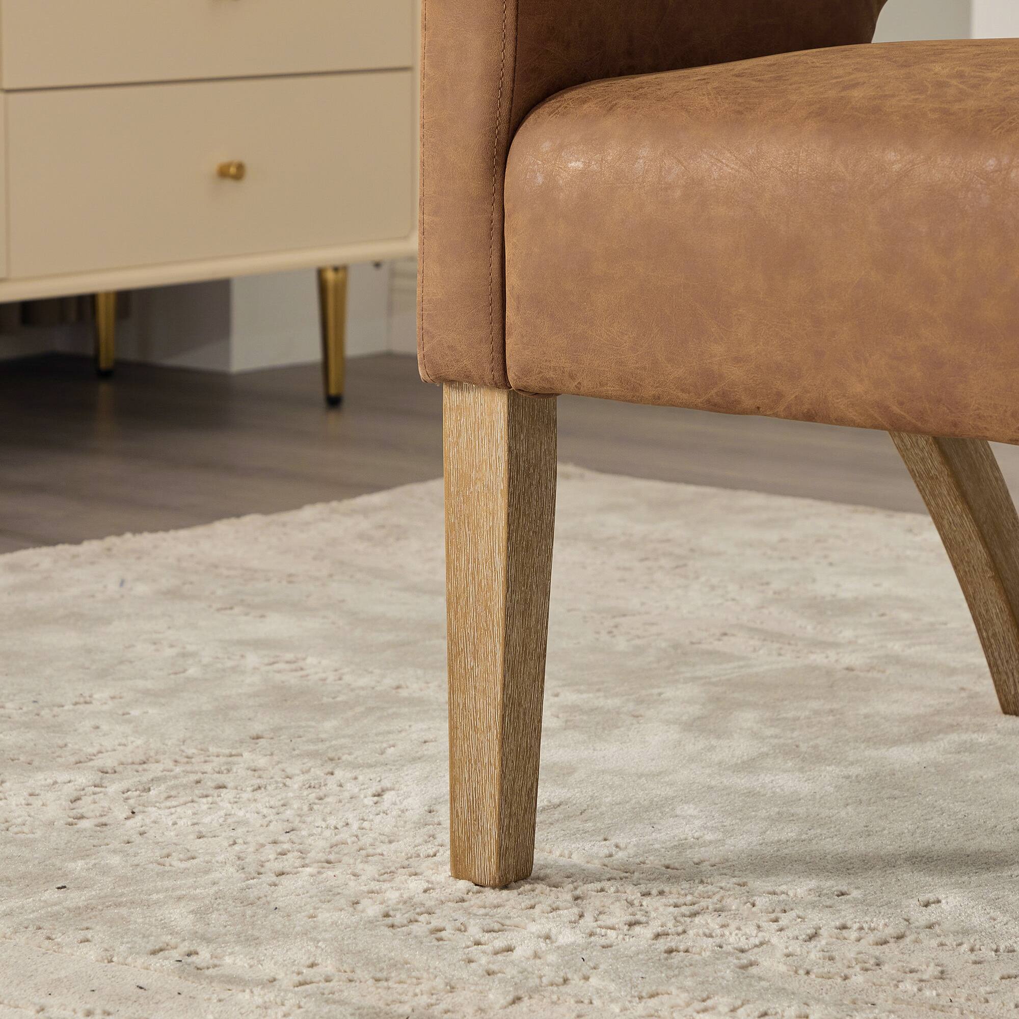 Alt View 5. GOODSILO - Modern Upholstered Accent Armchair with Open Back Design and Solid Wood Legs for Dining and Living Spaces - Brown.