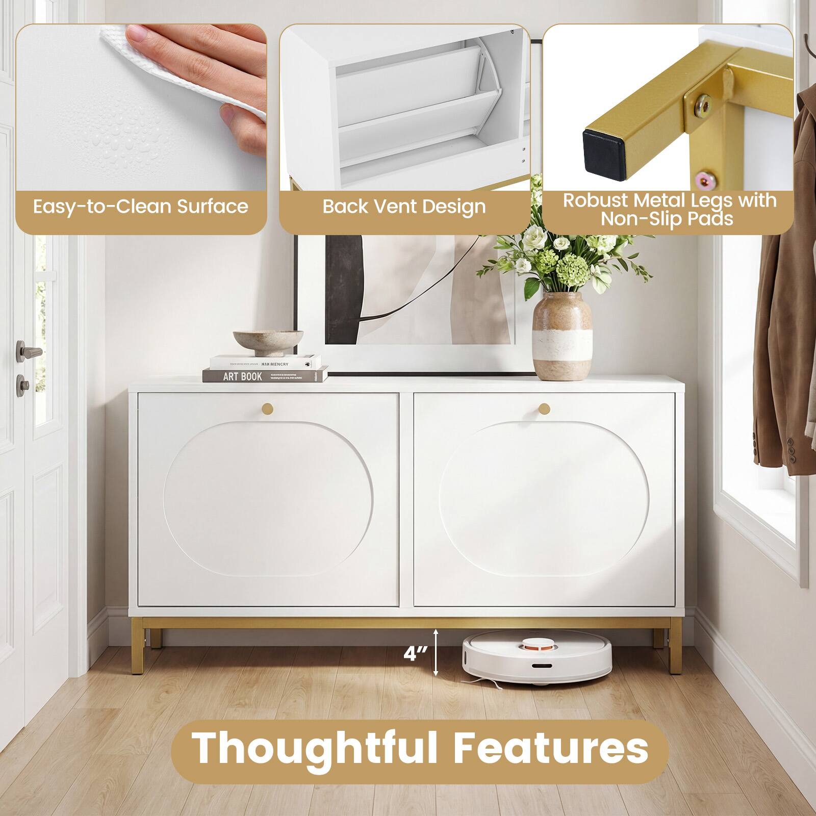 Easy-to-Clean Surface  
Back Vent Design  
Robust Metal Legs with Non-Slip Pads  

Thoughtful Features