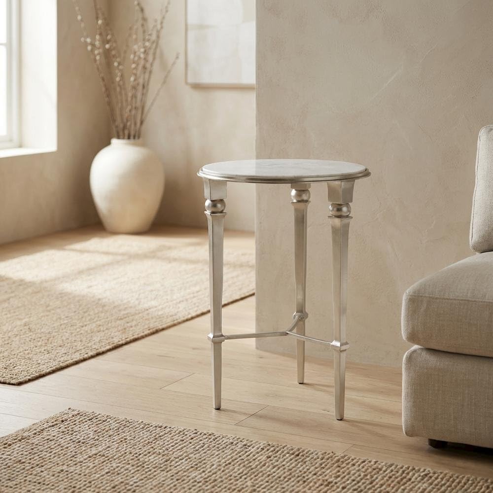 Left. Starlight Canyon Home - Round Marble Top End Table, Modern Accent Side Table for Living Room Bedroom - Silver.