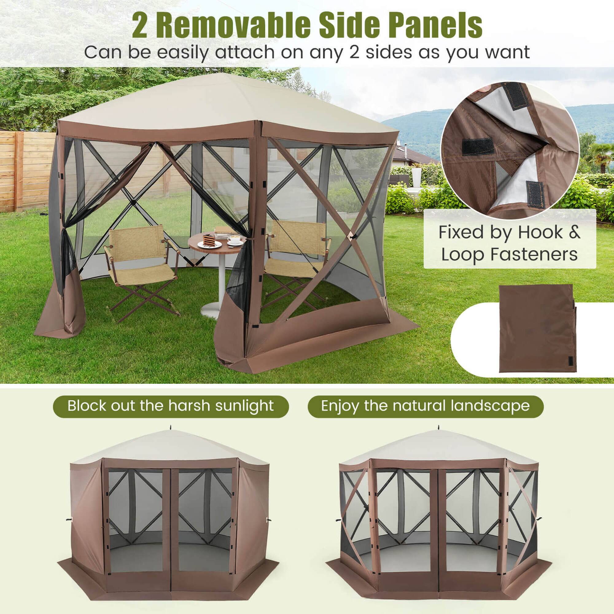 2 Removable Side Panels
Can be easily attach on any 2 sides as you want
Fixed by Hook & Loop Fasteners
Block out the harsh sunlight
Enjoy the natural landscape